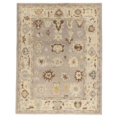 New Modern Earth-Tone Turkish Oushak Rug with Transitional Style