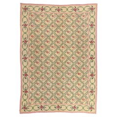 A Chintz Garden Trellis: Vintage Chinese Aubusson Masterpiece of Floral Grandeur