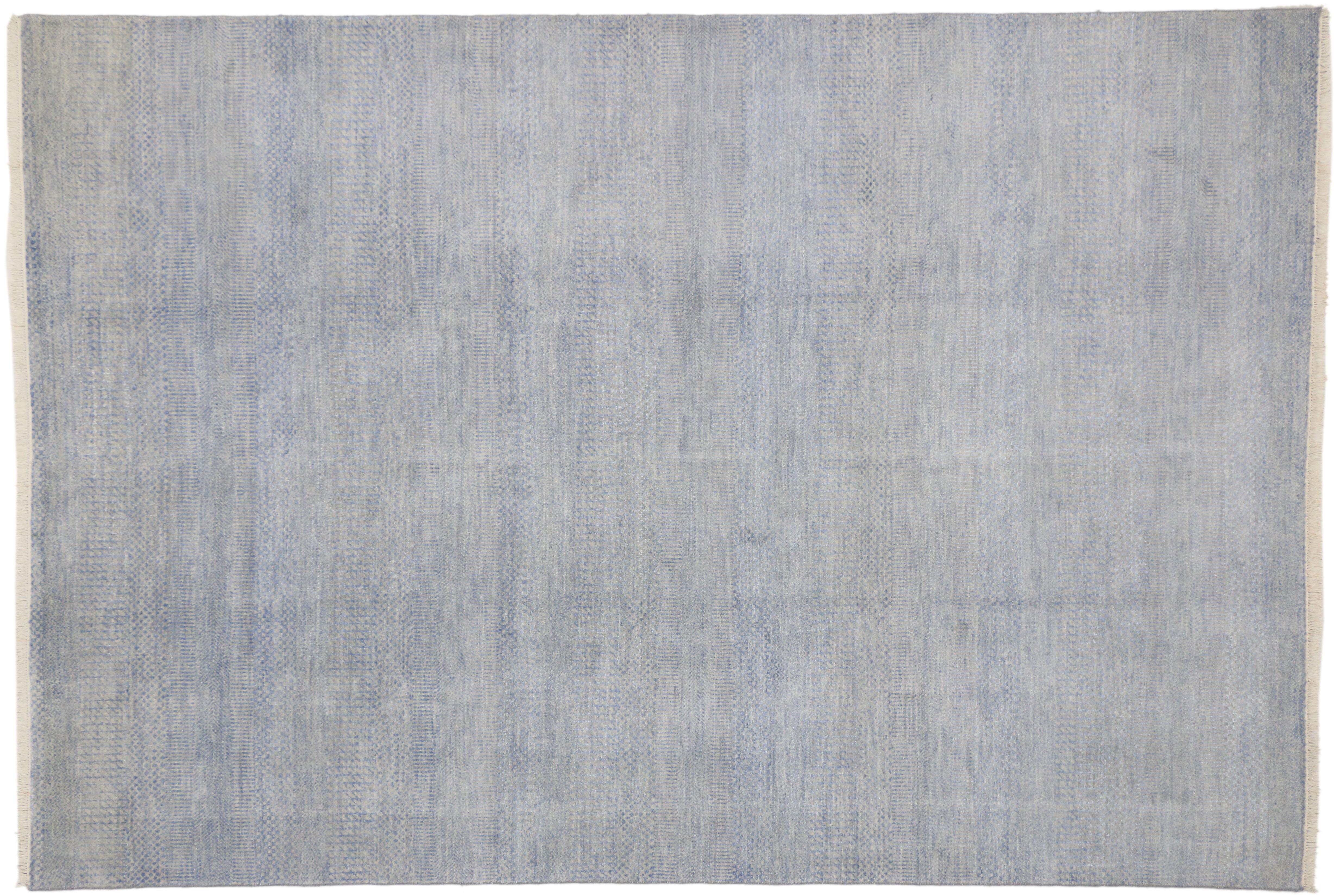 Hand-Knotted New Contemporary Transitional Area Rug with Minimalist International Style For Sale