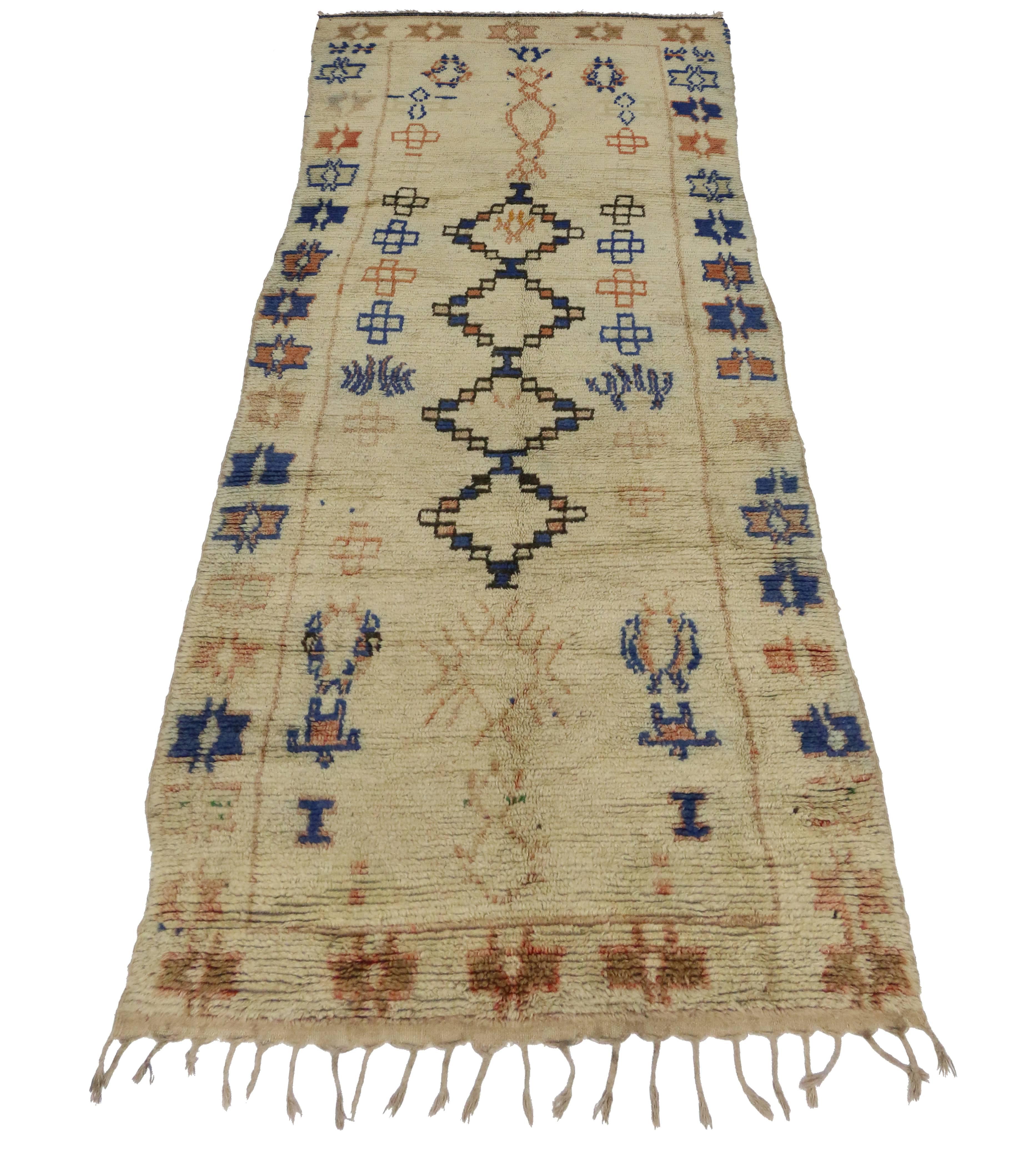 Hand-Knotted Vintage Azilal Moroccan Carpet Runner