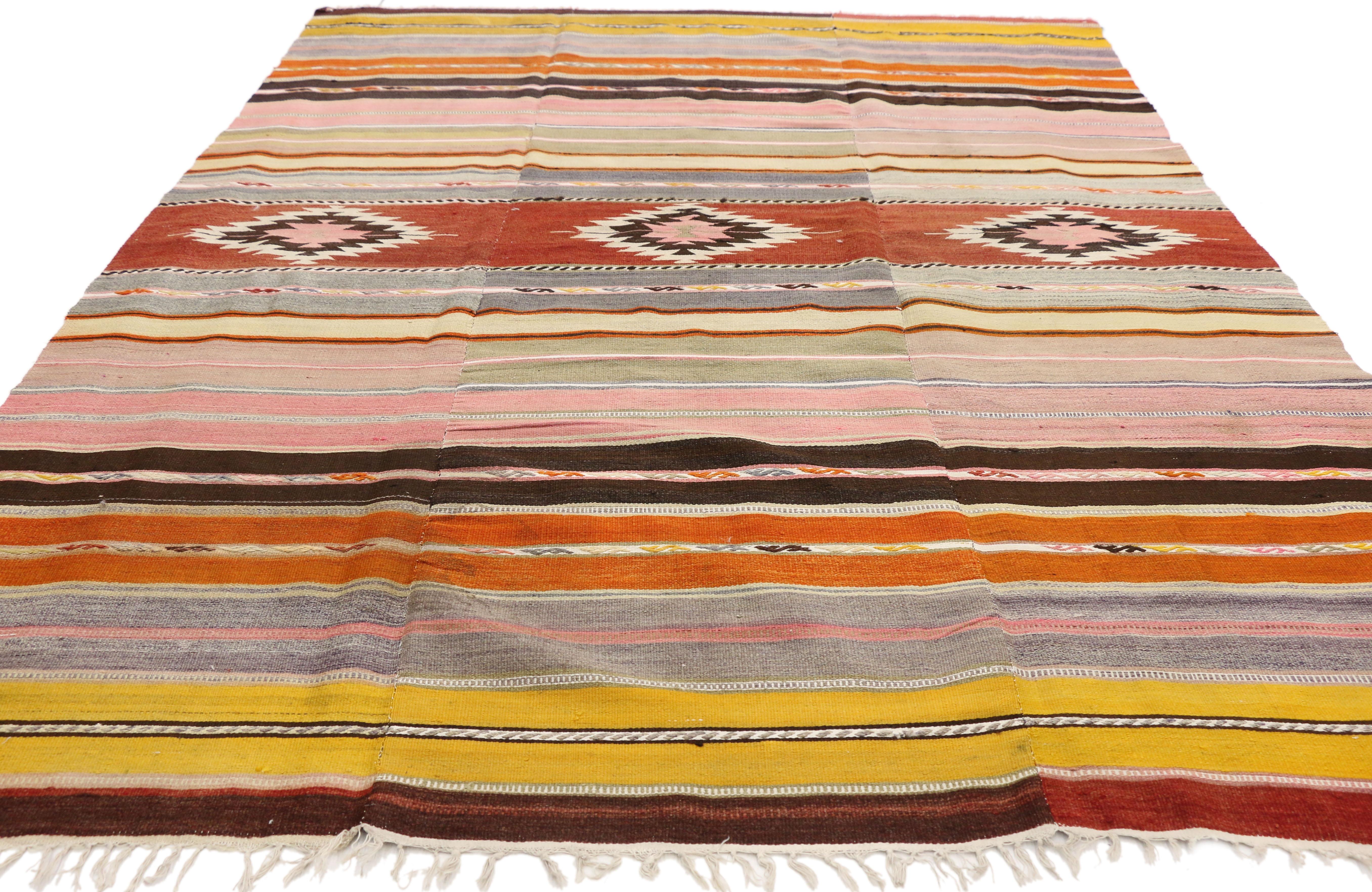 Hand-Woven Southwestern Bohemian Vintage Turkish Kilim Rug, Flat-Weave Kilim Tribal Rug