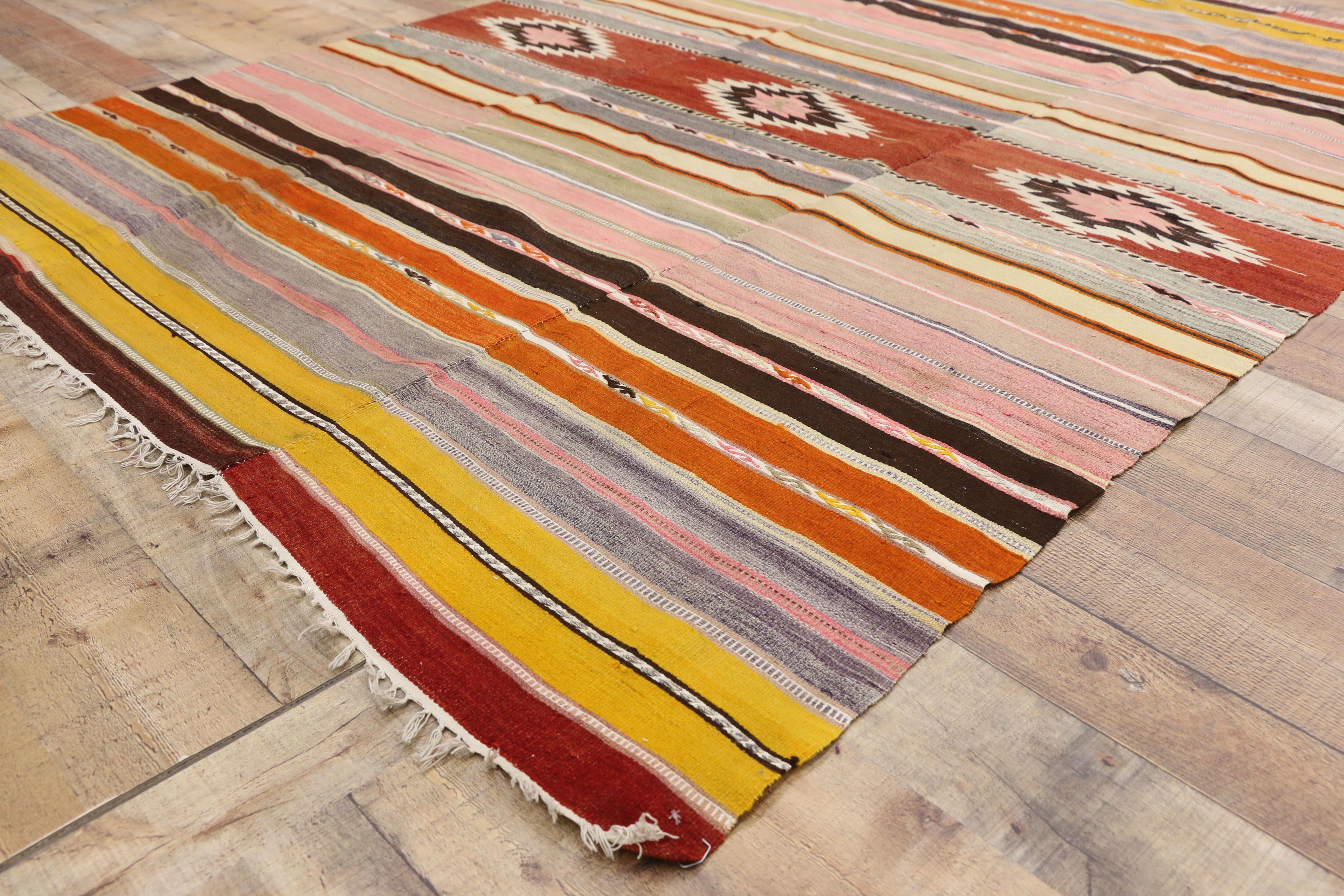 Wool Southwestern Bohemian Vintage Turkish Kilim Rug, Flat-Weave Kilim Tribal Rug