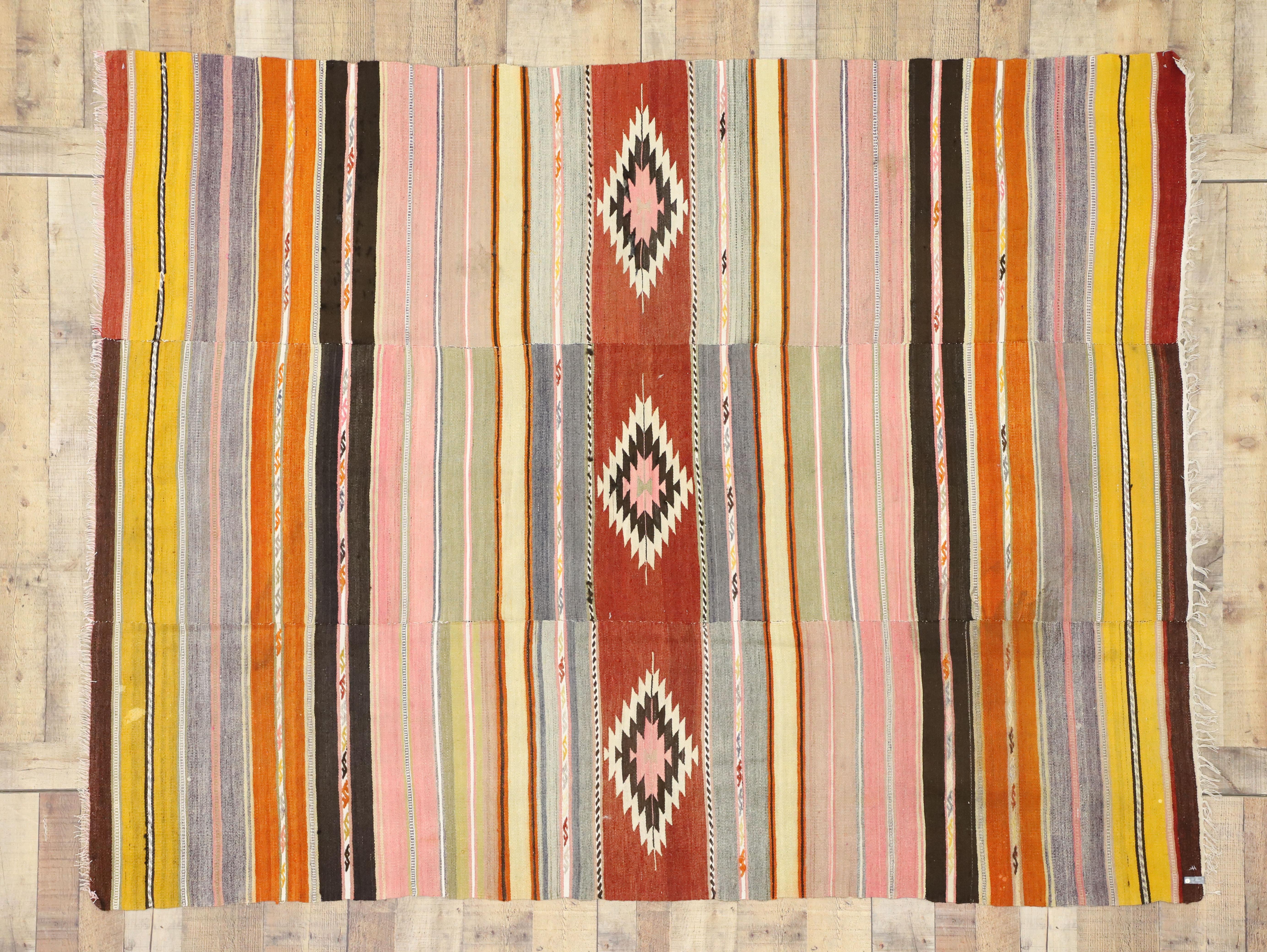 Southwestern Bohemian Vintage Turkish Kilim Rug, Flat-Weave Kilim Tribal Rug 1