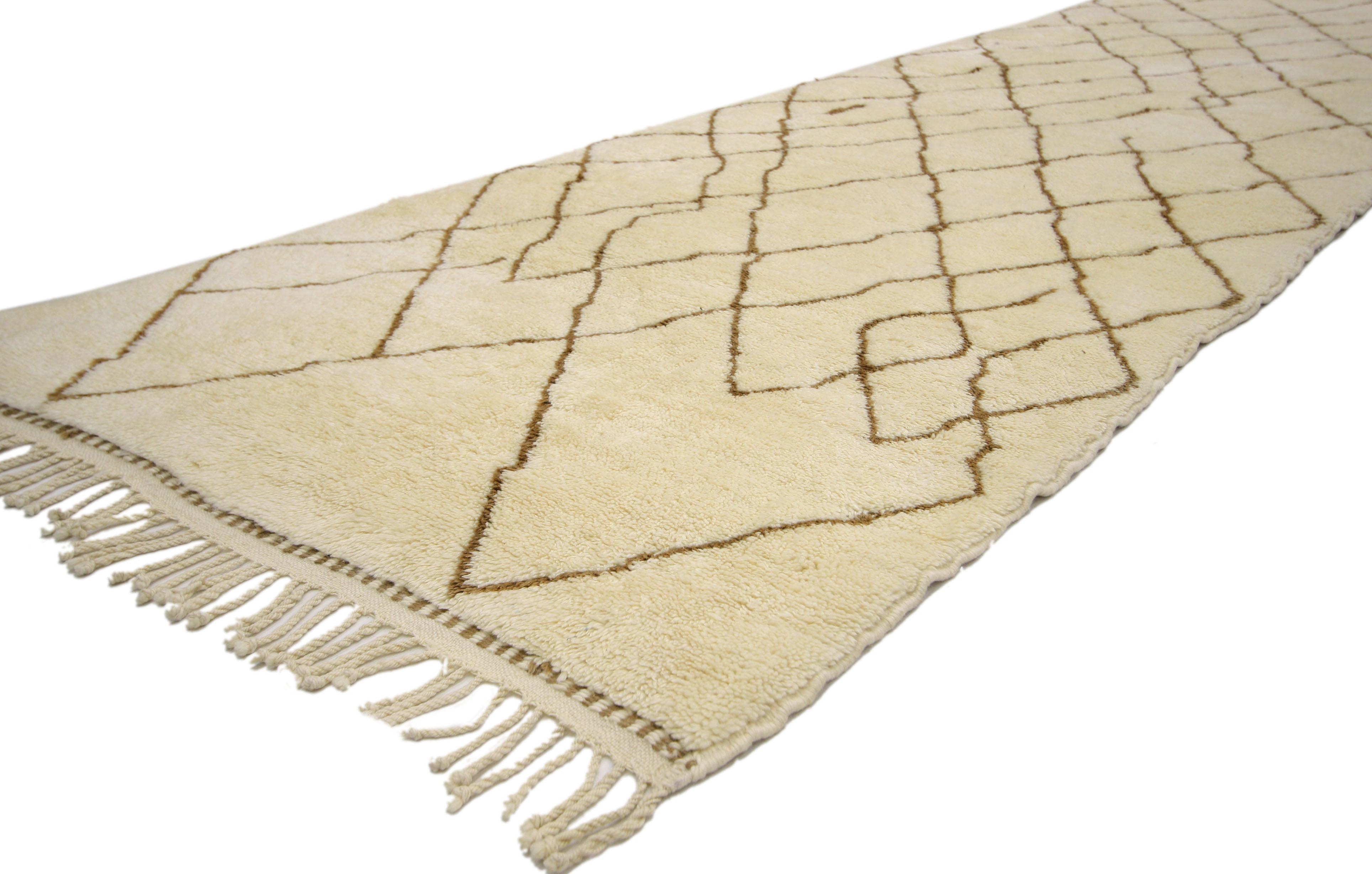 Extra Long Berber Moroccan Shag Hallway Runner with Modernist Style 3