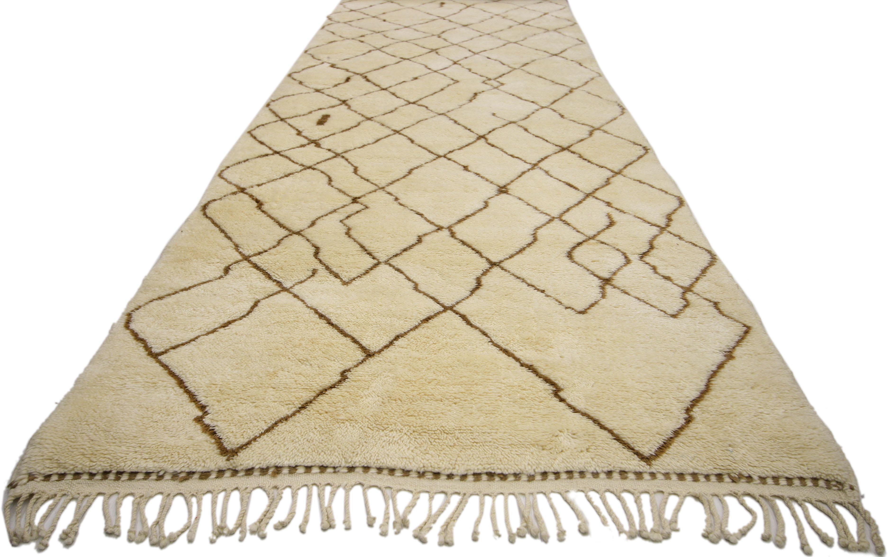 Extra Long Berber Moroccan Shag Hallway Runner with Modernist Style 5
