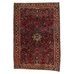 The Crimson Conservatory: Antique Persian Sarouk Masterpiece of Floral Nobility