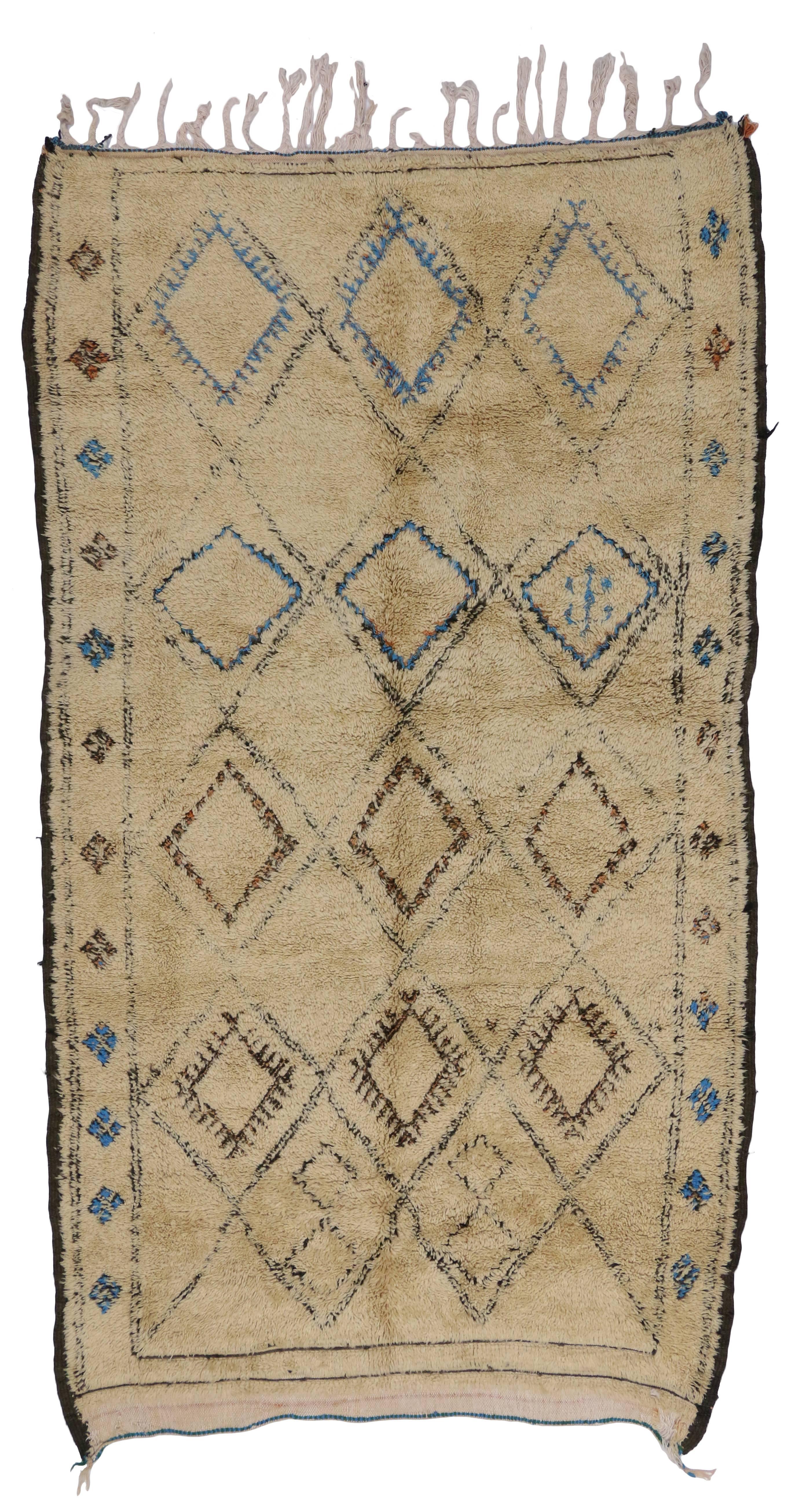 Bohemian Vintage Beni Ourain Moroccan Rug with Tribal Boho Chic Style