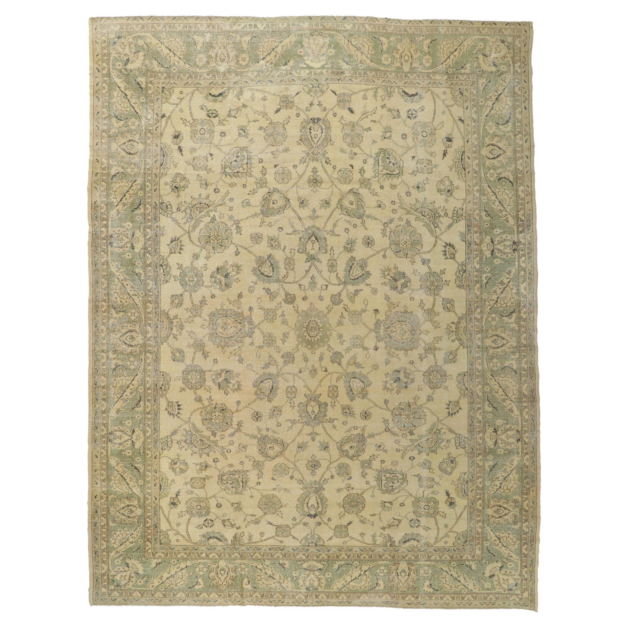 Distressed Vintage Turkish Sivas Rug, Biophilic Design Meets Relaxed Refinement For Sale
