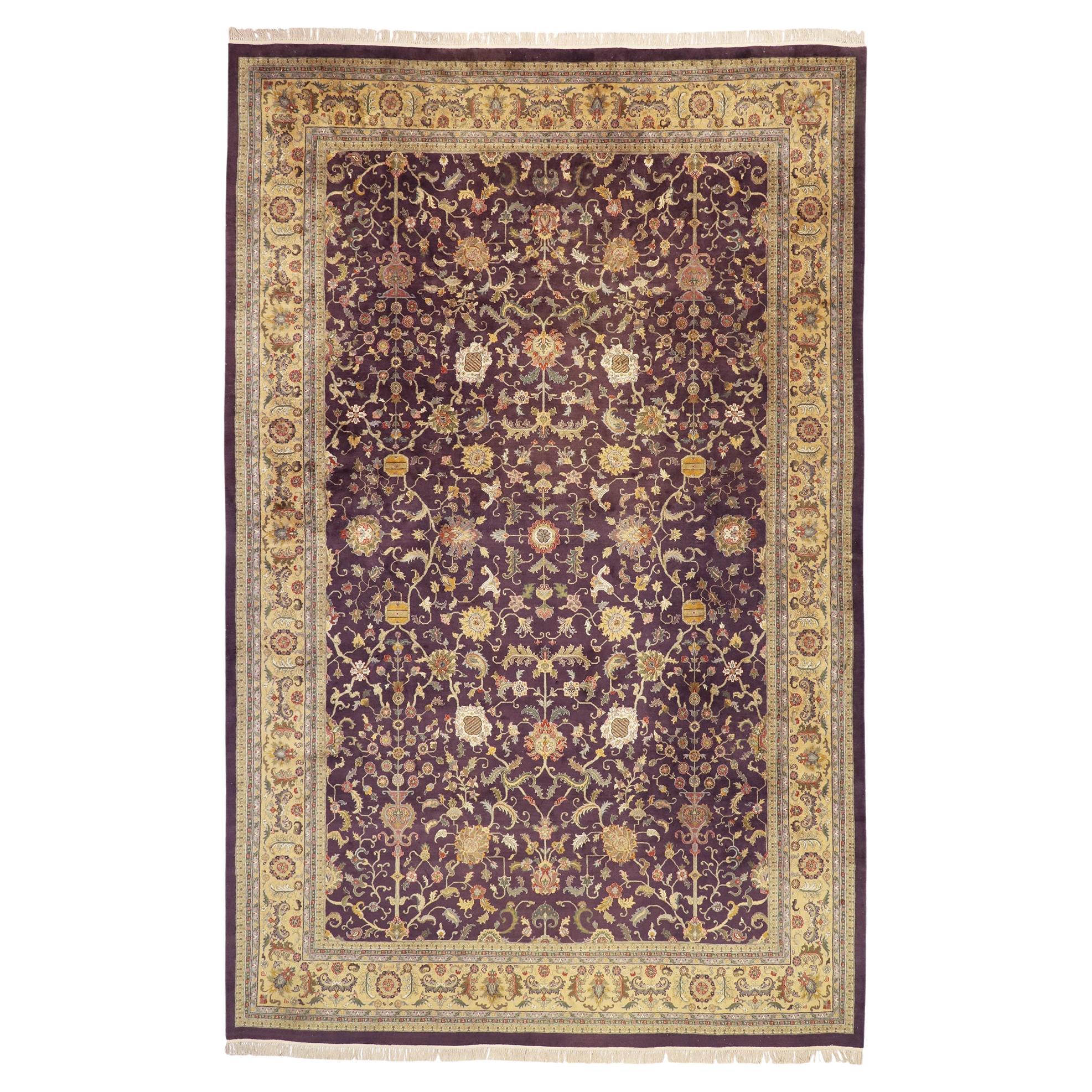 Vintage Aubergine Indian Palatial Carpet, 11'03 x 17'08 For Sale