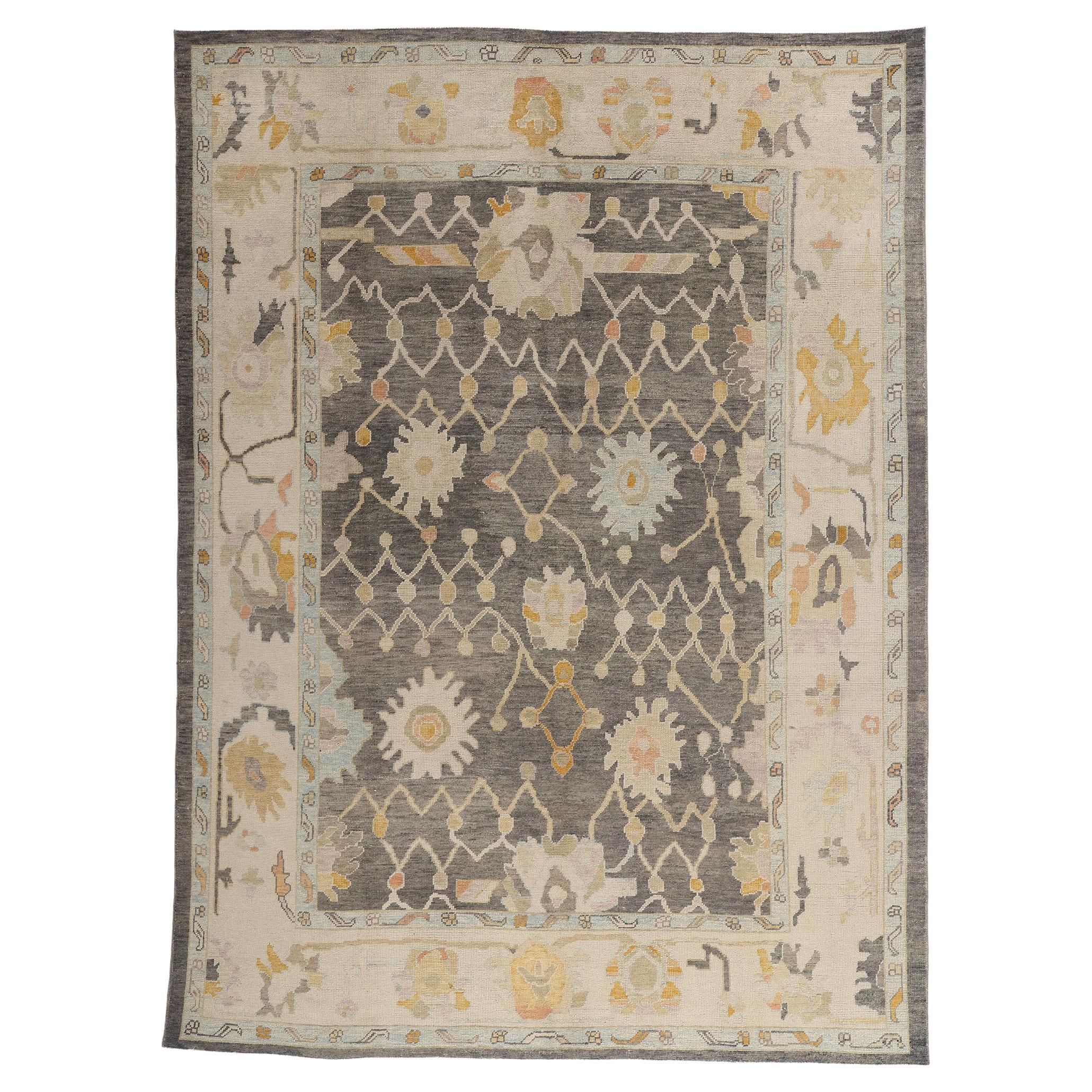 The Lattice Garden: An Organic Modern Turkish Oushak Rug of Biophilic Elegance For Sale