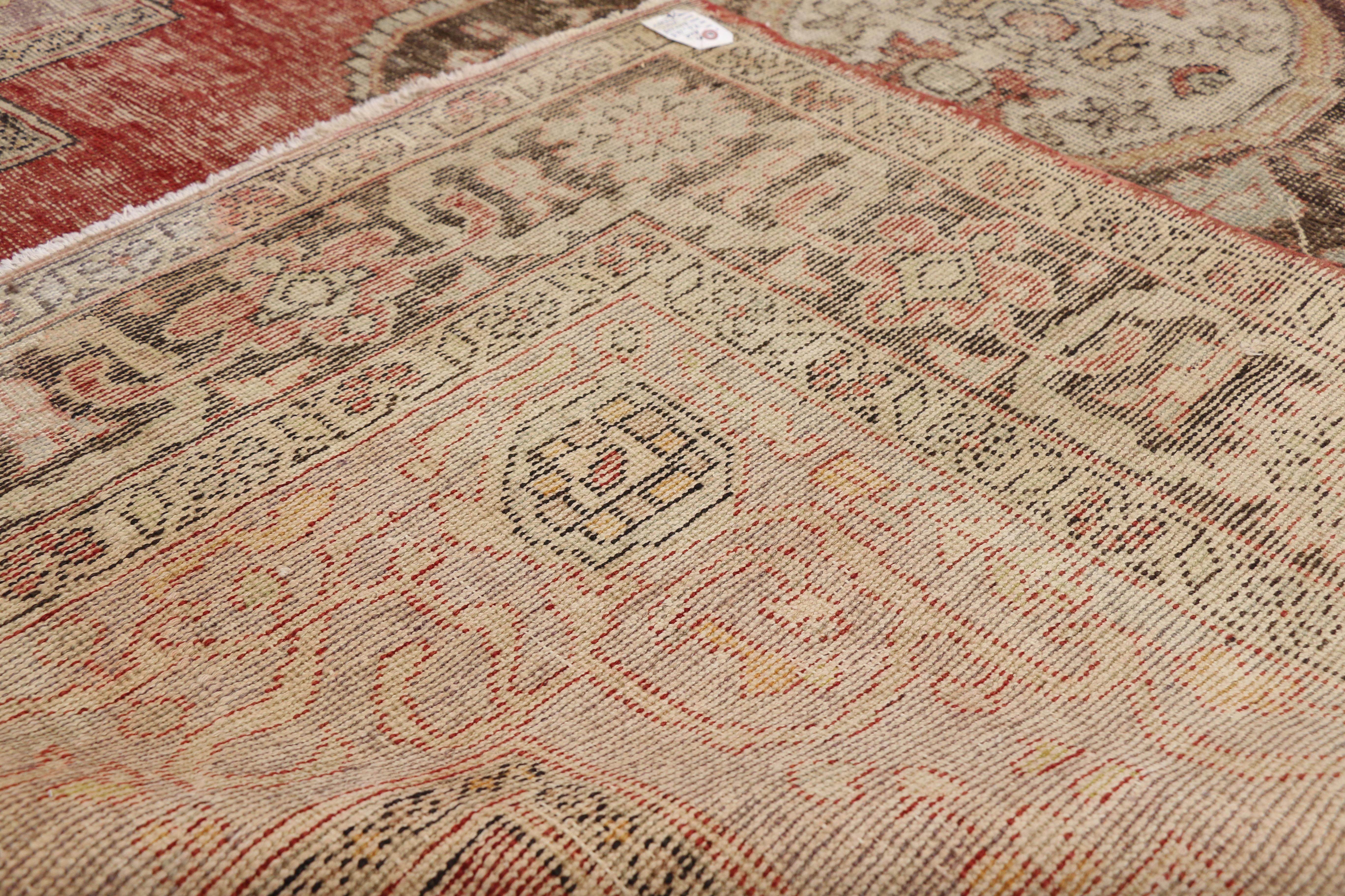 Hand-Knotted Distressed Vintage Turkish Oushak Rug with Rustic Artisan Style