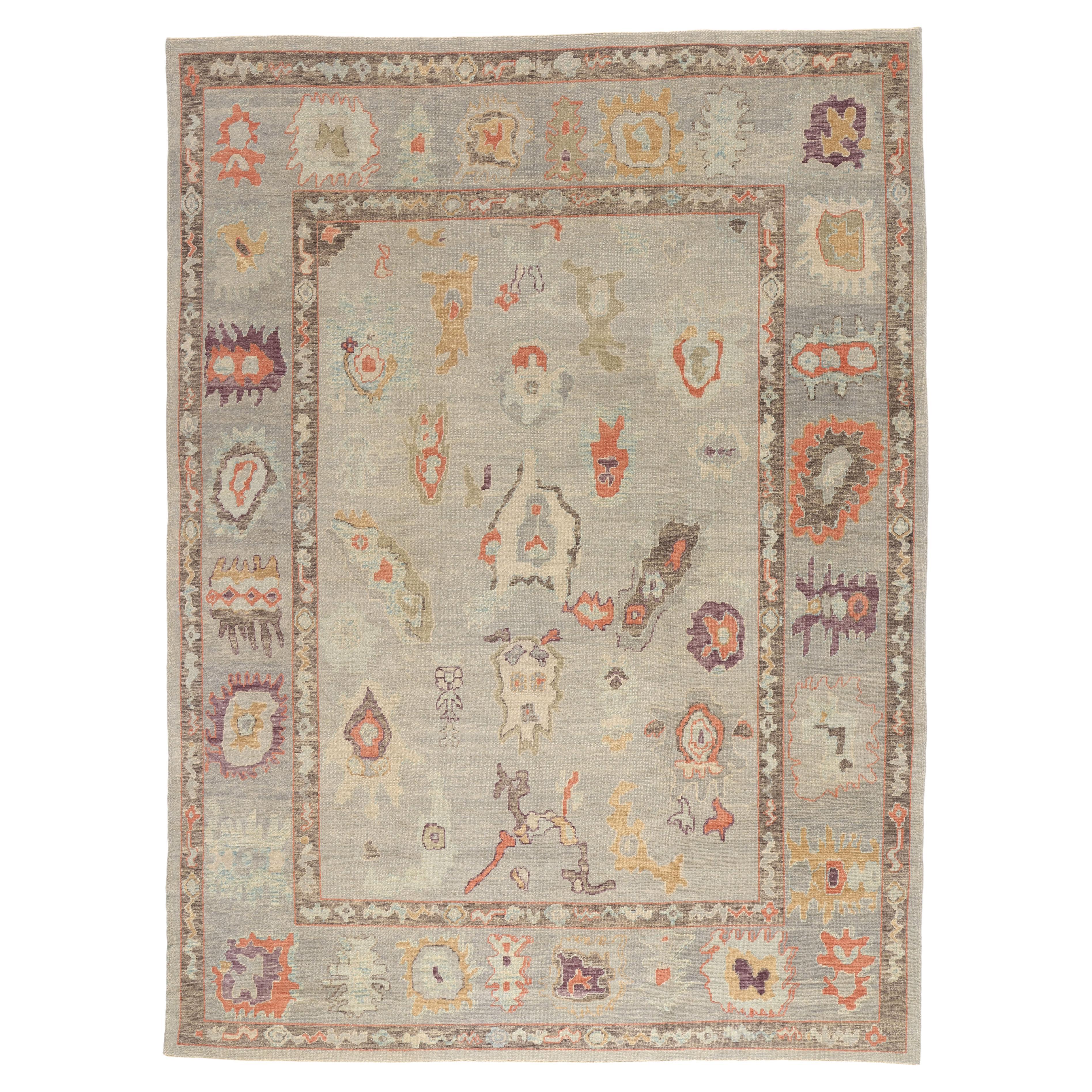 The Ethereal Menagerie: A Modern Turkish Oushak Masterpiece of Refined Elegance For Sale
