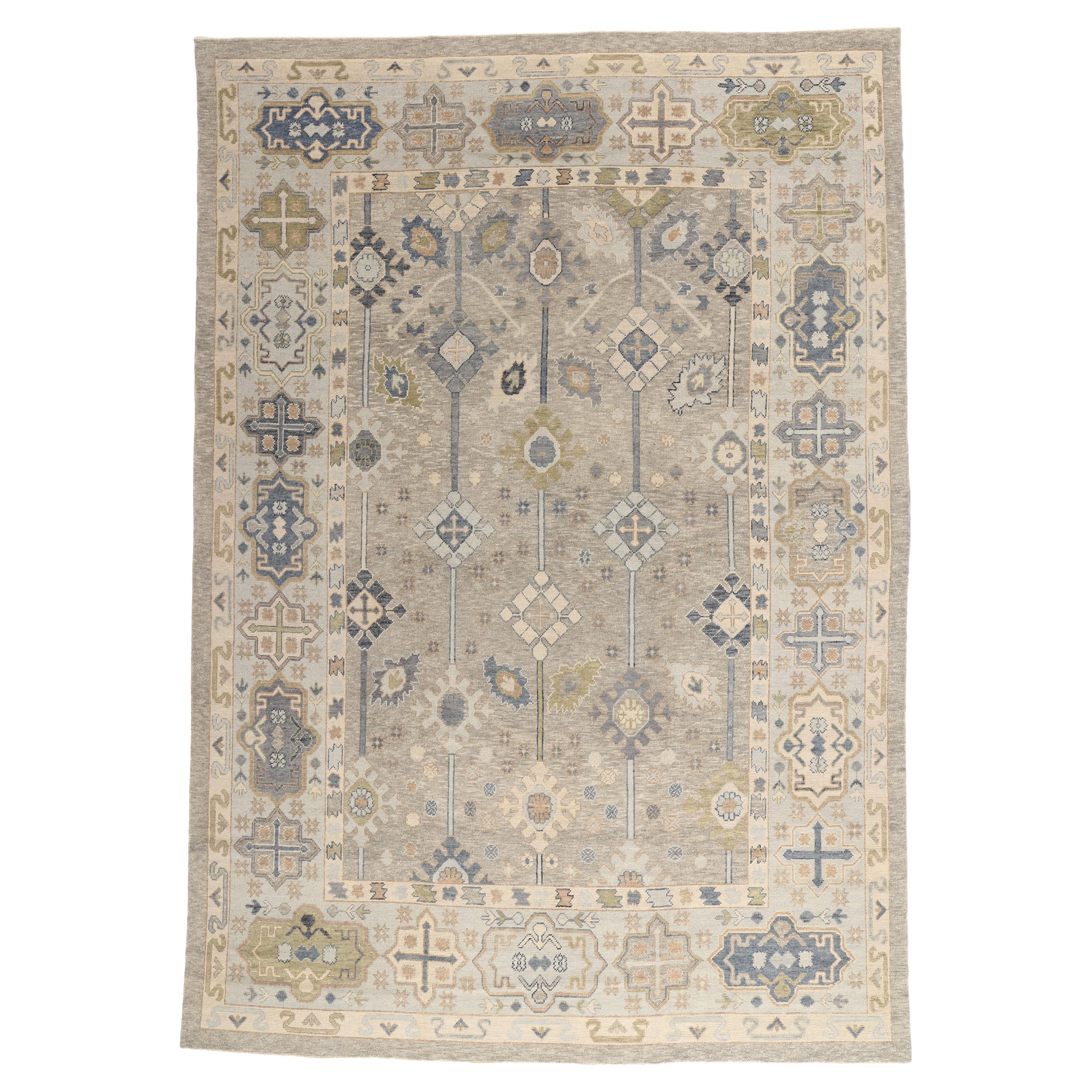 The Silver Anatolian Atlas: Modern Turkish Oushak Masterpiece of Quiet Elegance For Sale