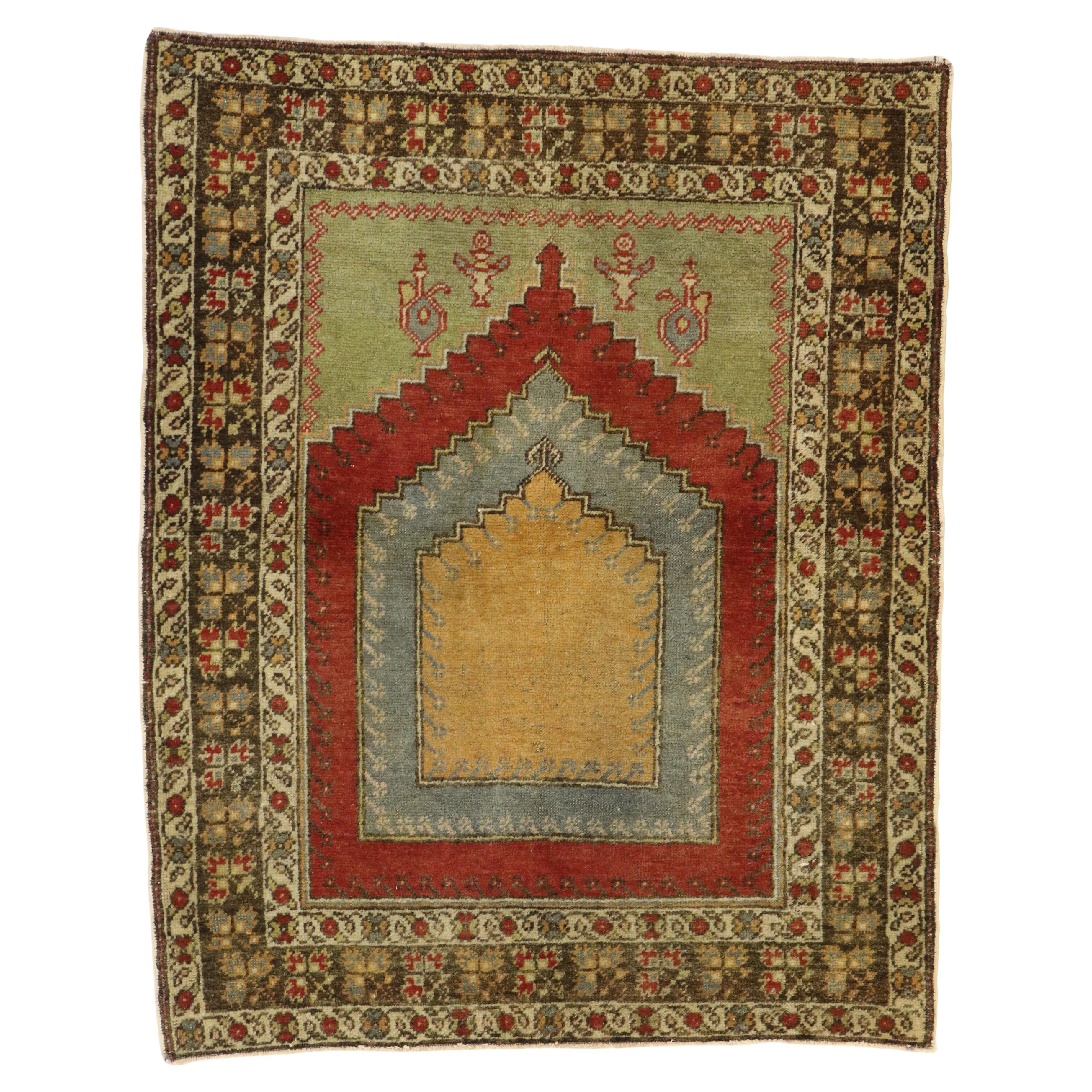 The Anatolian Sanctuary: A Vintage Turkish Oushak Masterpiece of Sacred Grace
