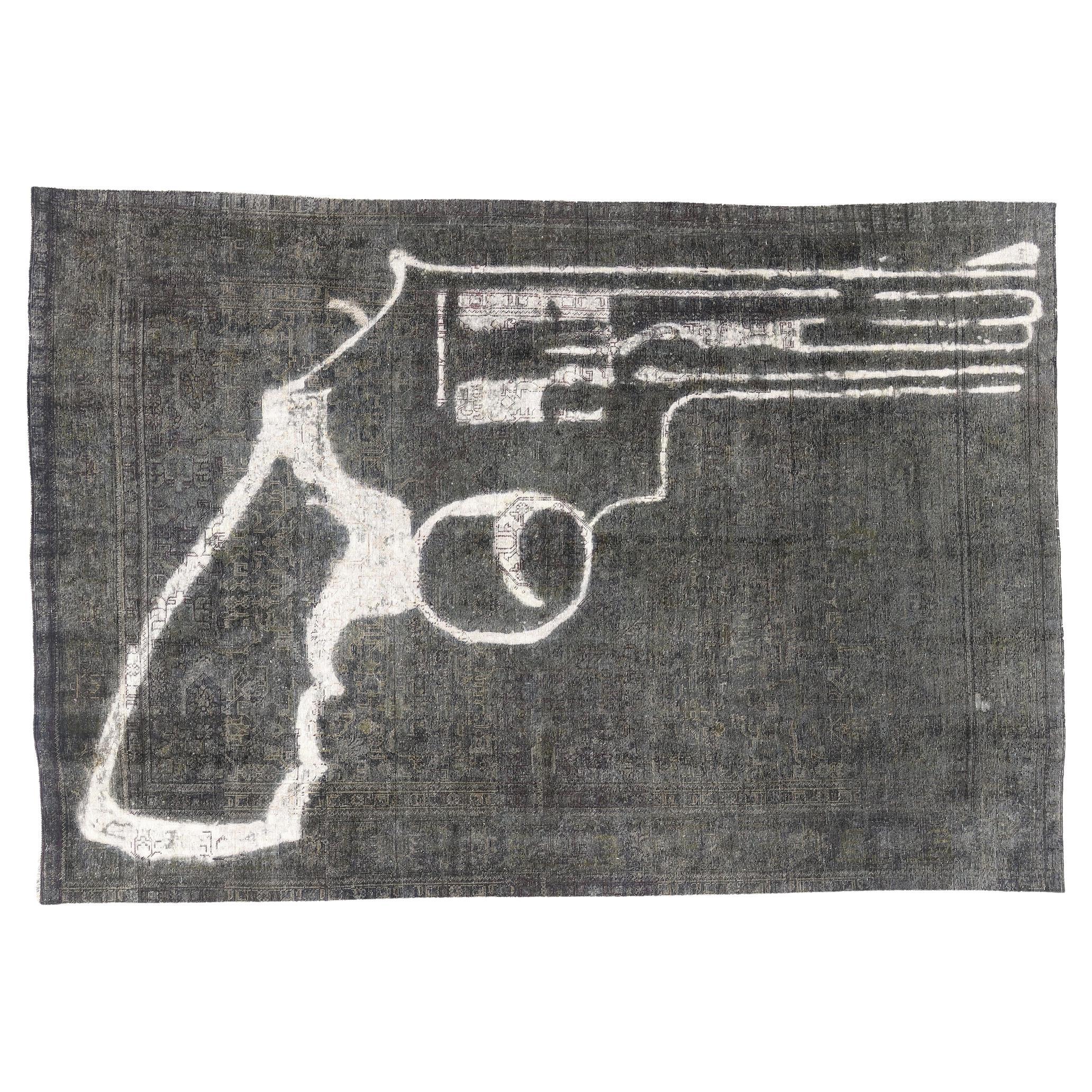 The Ballistic Elegy: A Conceptual Vintage Overdyed Rug of Abstract Power For Sale