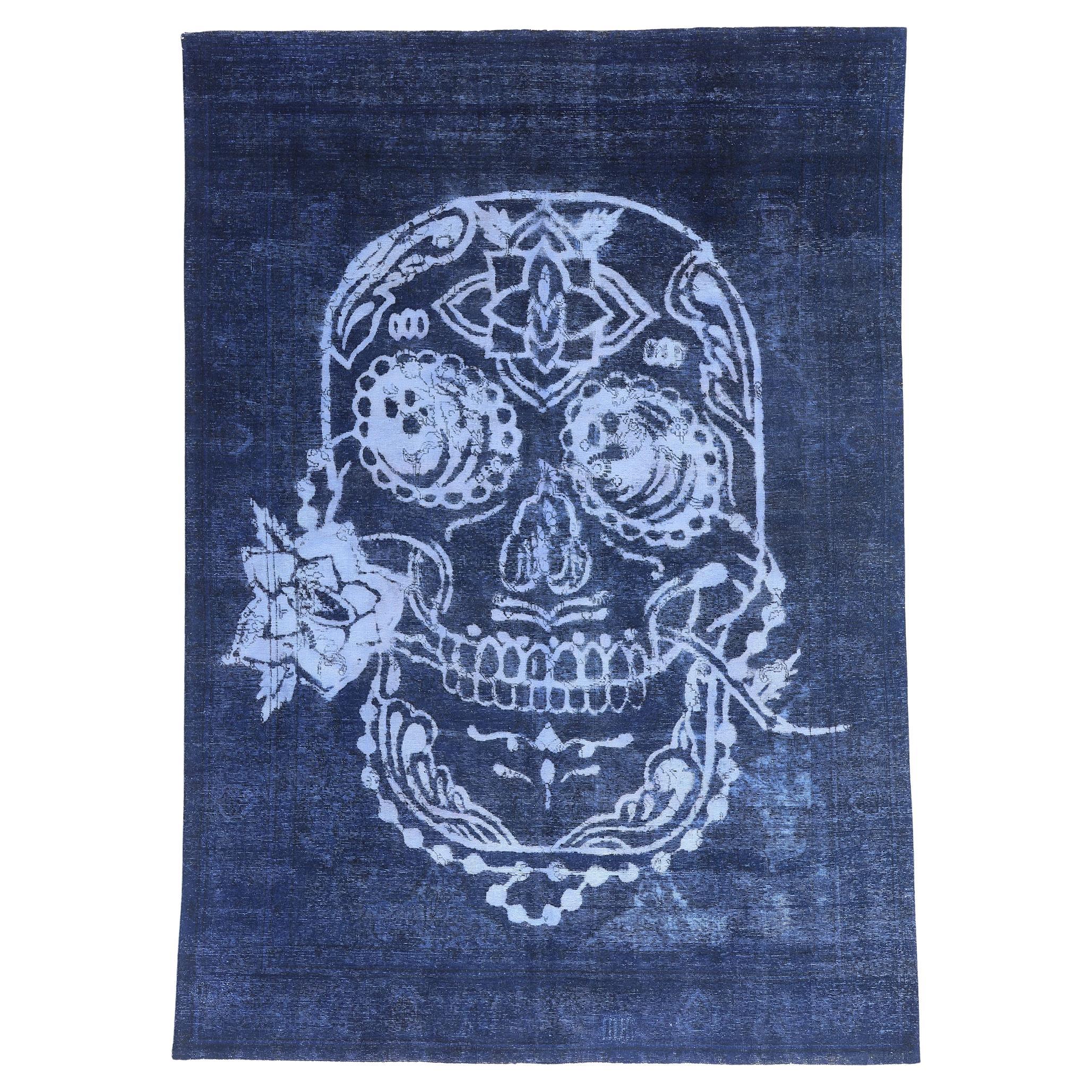 Tappeto con teschio vintage invecchiato ispirato ad Alexander McQueen