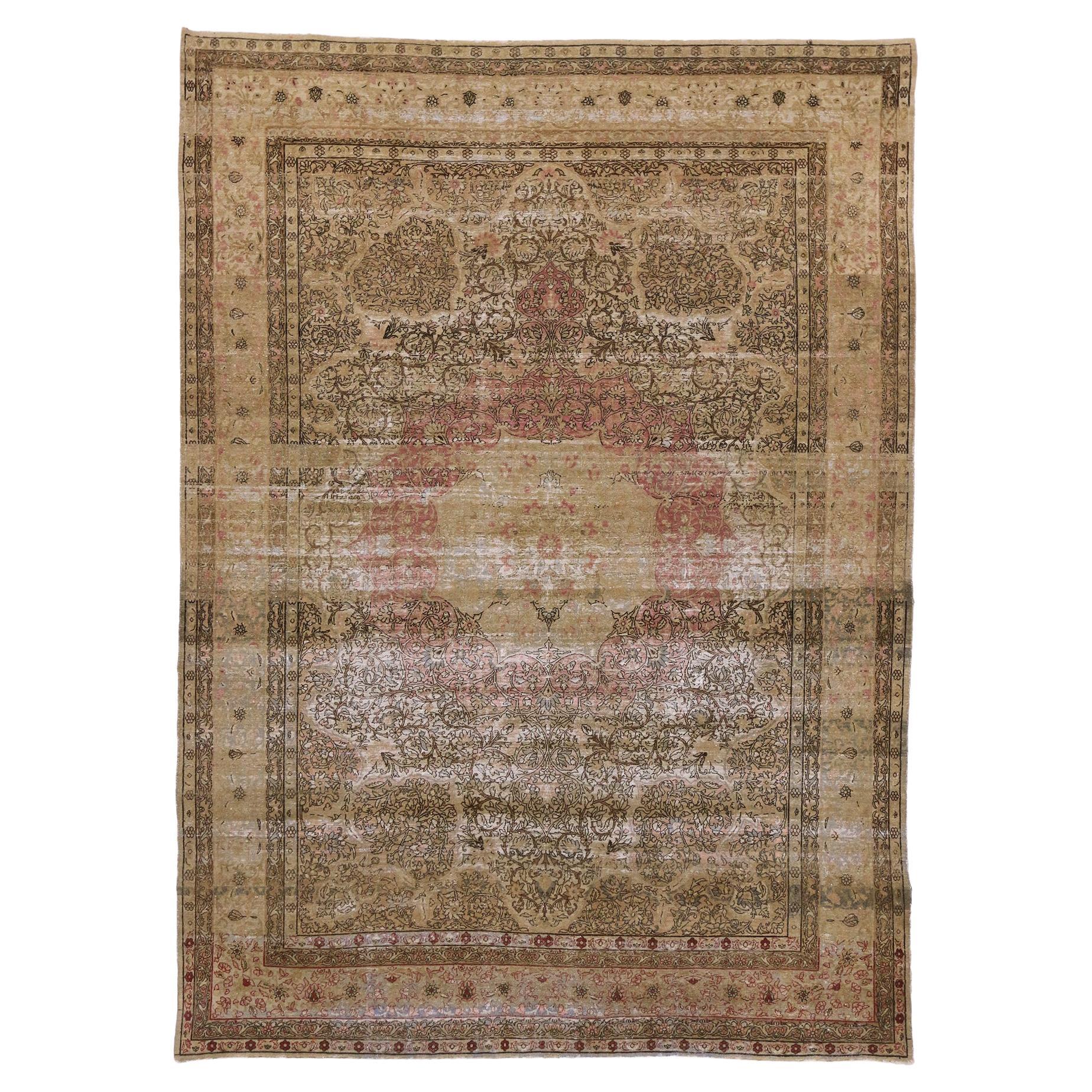 Late 19th Century Distressed Antique Persian Kermanshah Carpet