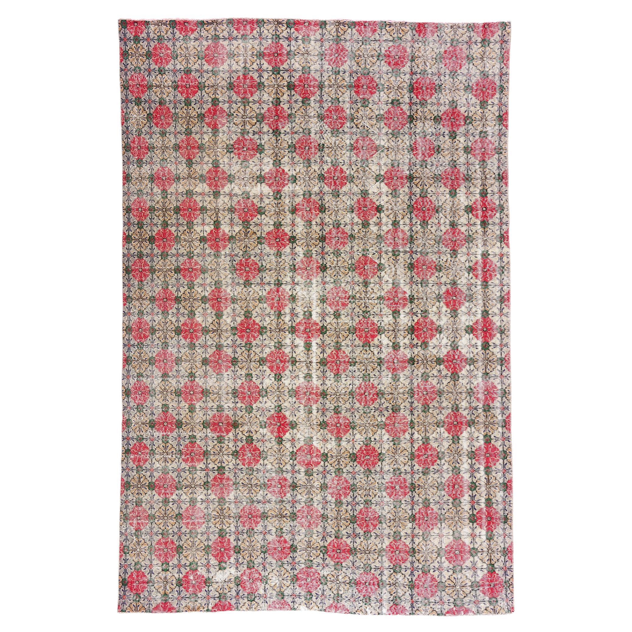 1950's Zeki Muren Distressed Turkish Sivas Rug with Traditional Style
