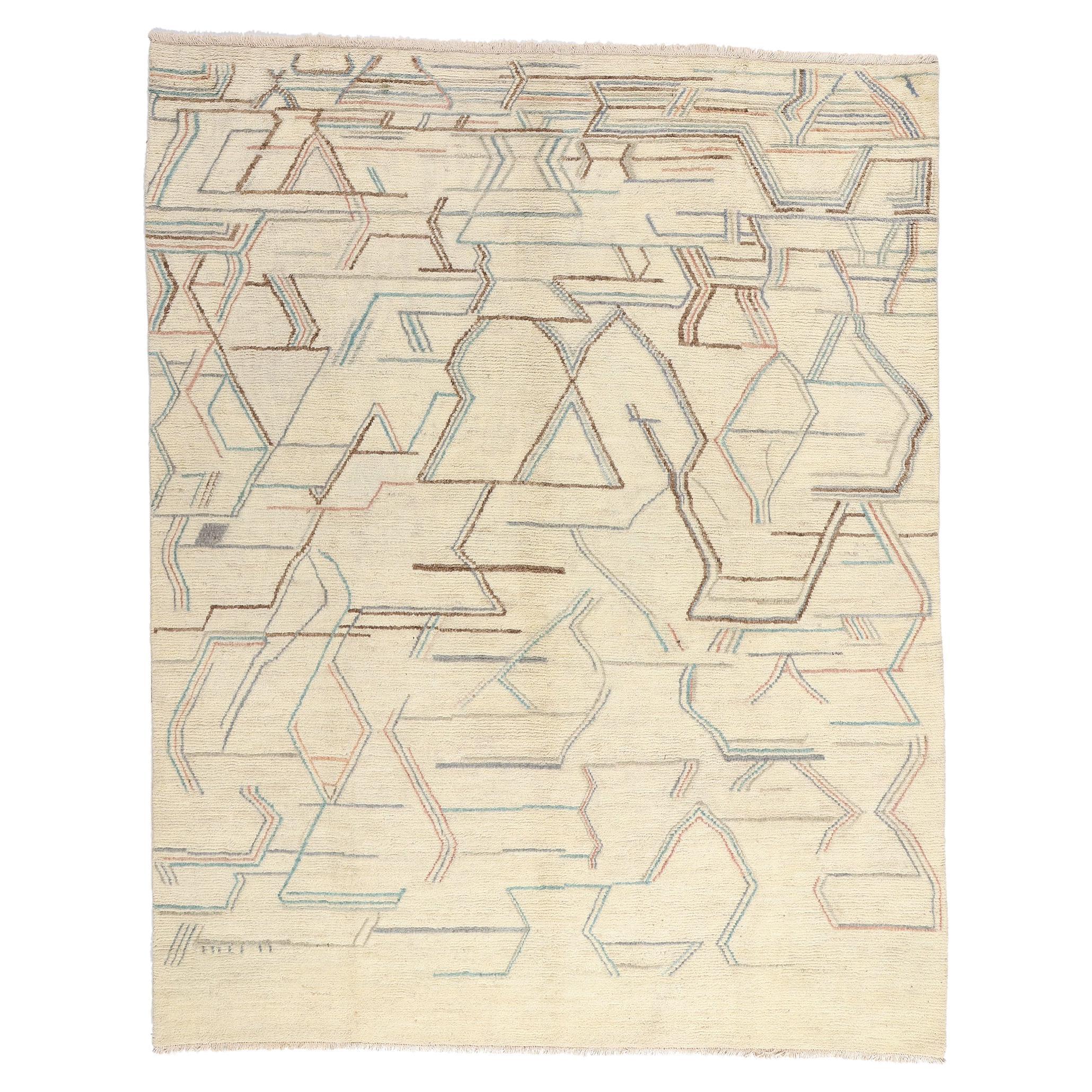 Nouveau tapis contemporain de style marocain avec motif d
art abstrait géométrique en vente