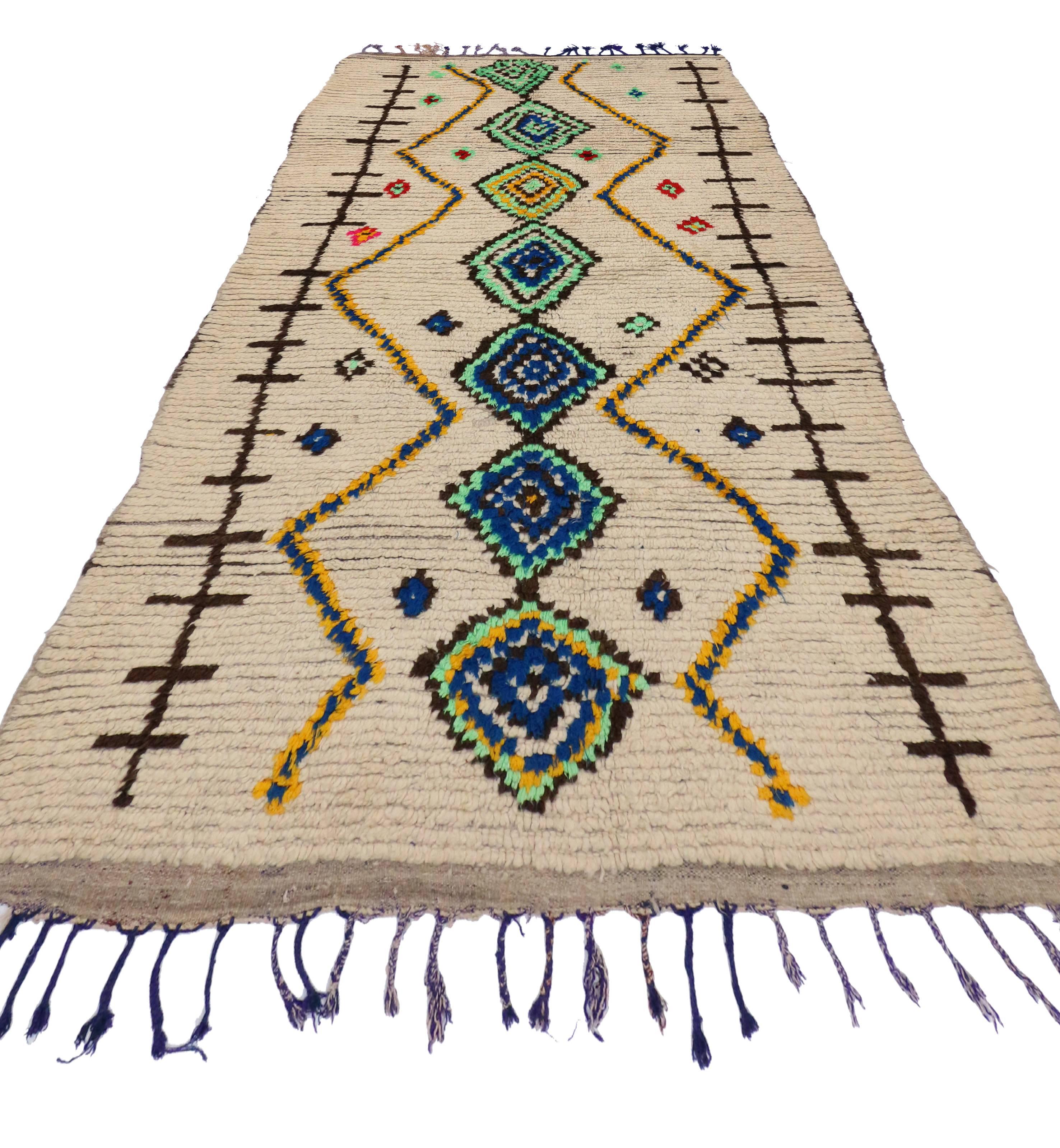Hand-Knotted Mid-Century Modern Style Berber Moroccan Rug with Tribal Design