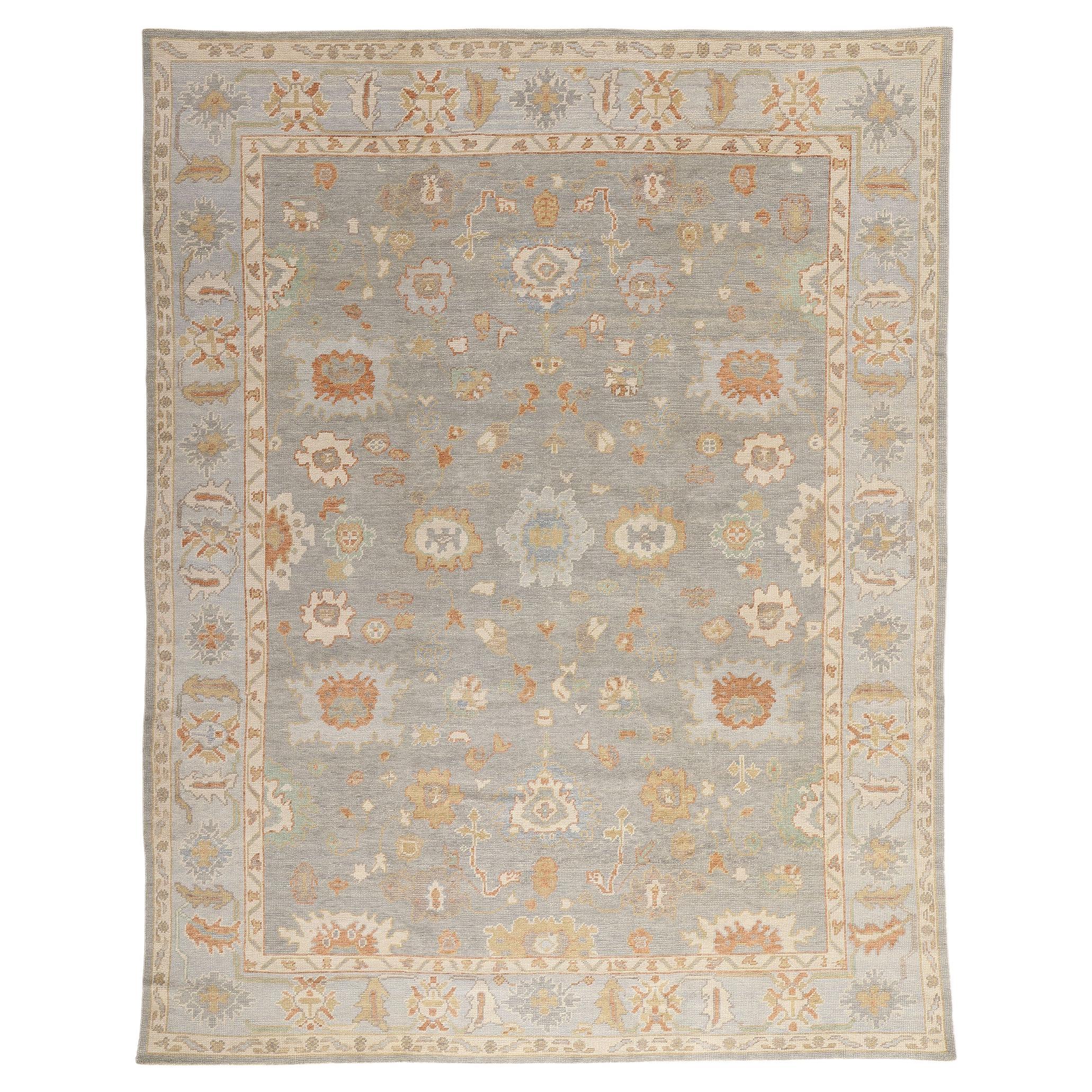 New Modern Turkish Oushak Carpet with Transitional Style