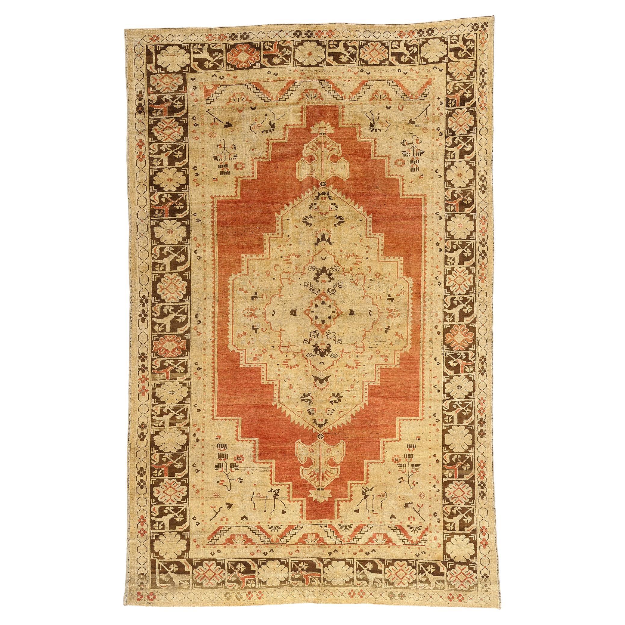 Vintage Turkish Oushak Rug with Mid-Century Modern Rustic Style