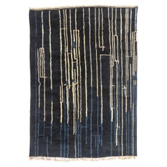 New Modern Navy Blue Berber Beni Mrirt Moroccan Rug with Expressionist Style