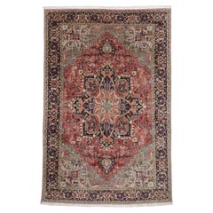 The Crimson Citadel: A Vintage Persian Heriz Masterpiece of Imperial Elegance