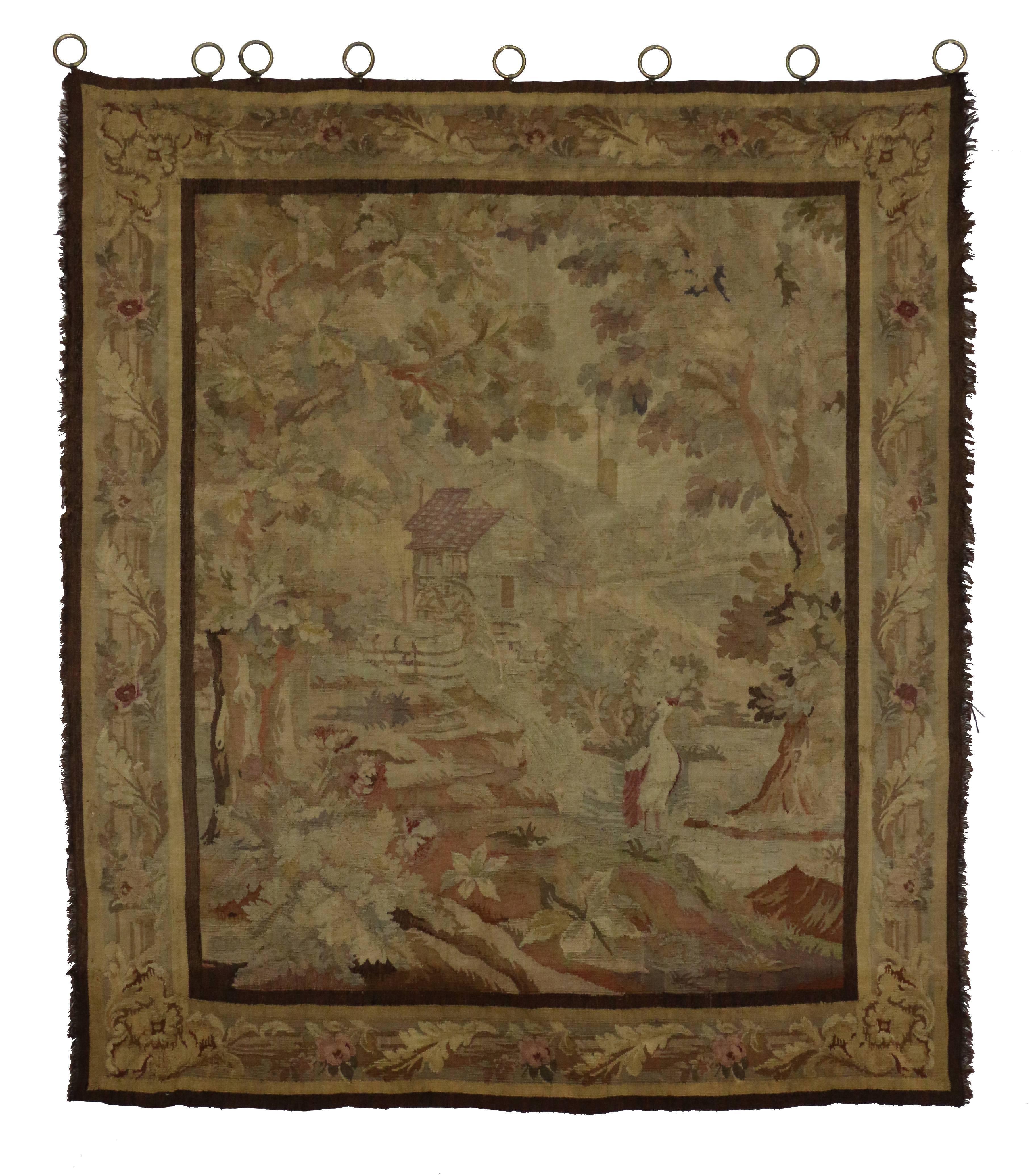 Hand-Woven Late 19th Century Antique French Tapestry Wall Hanging with Old World Charm