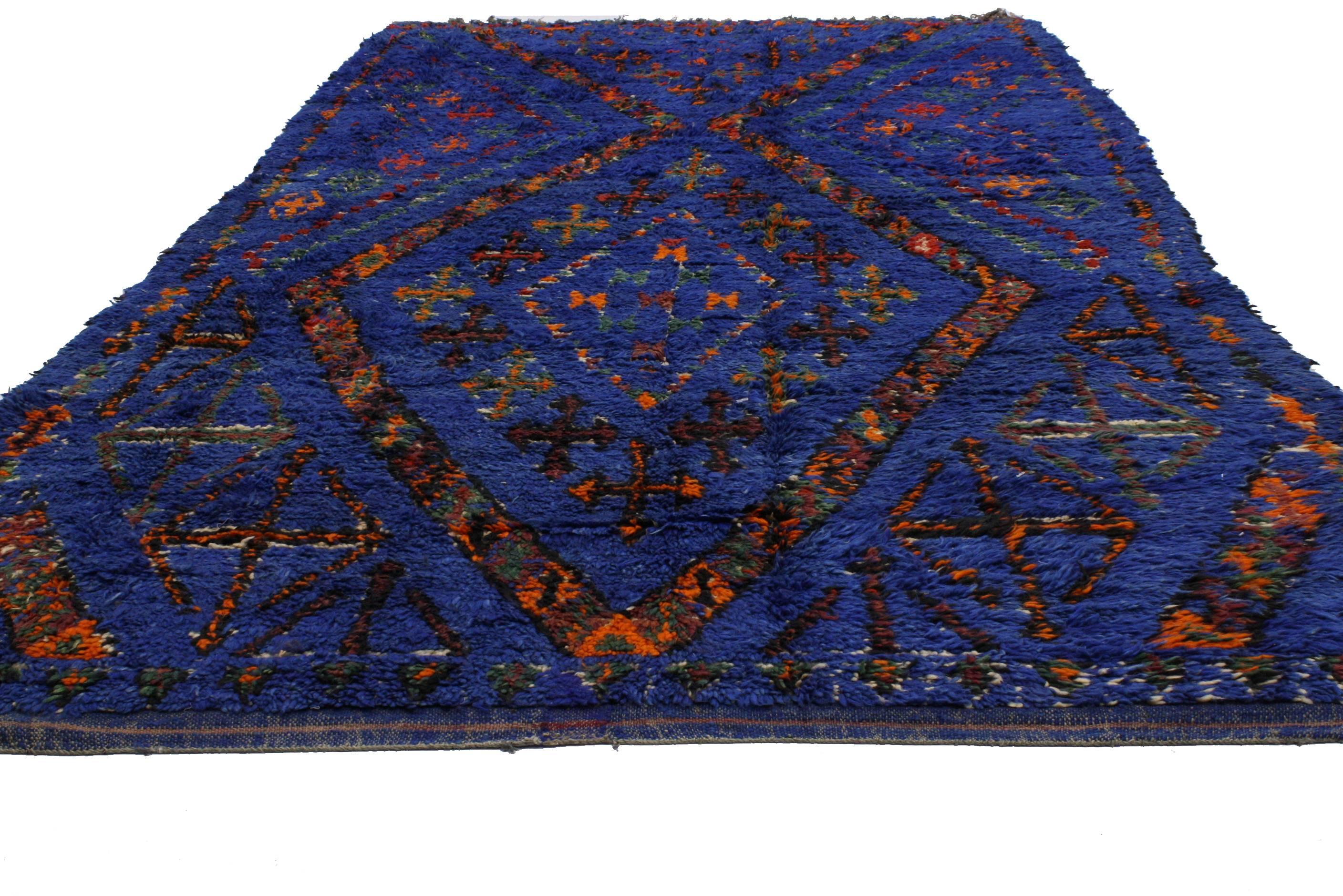Vintage Berber Moroccan Rug with Tribal Style, Blue Indigo Beni Mguild Carpet In Good Condition In Dallas, TX