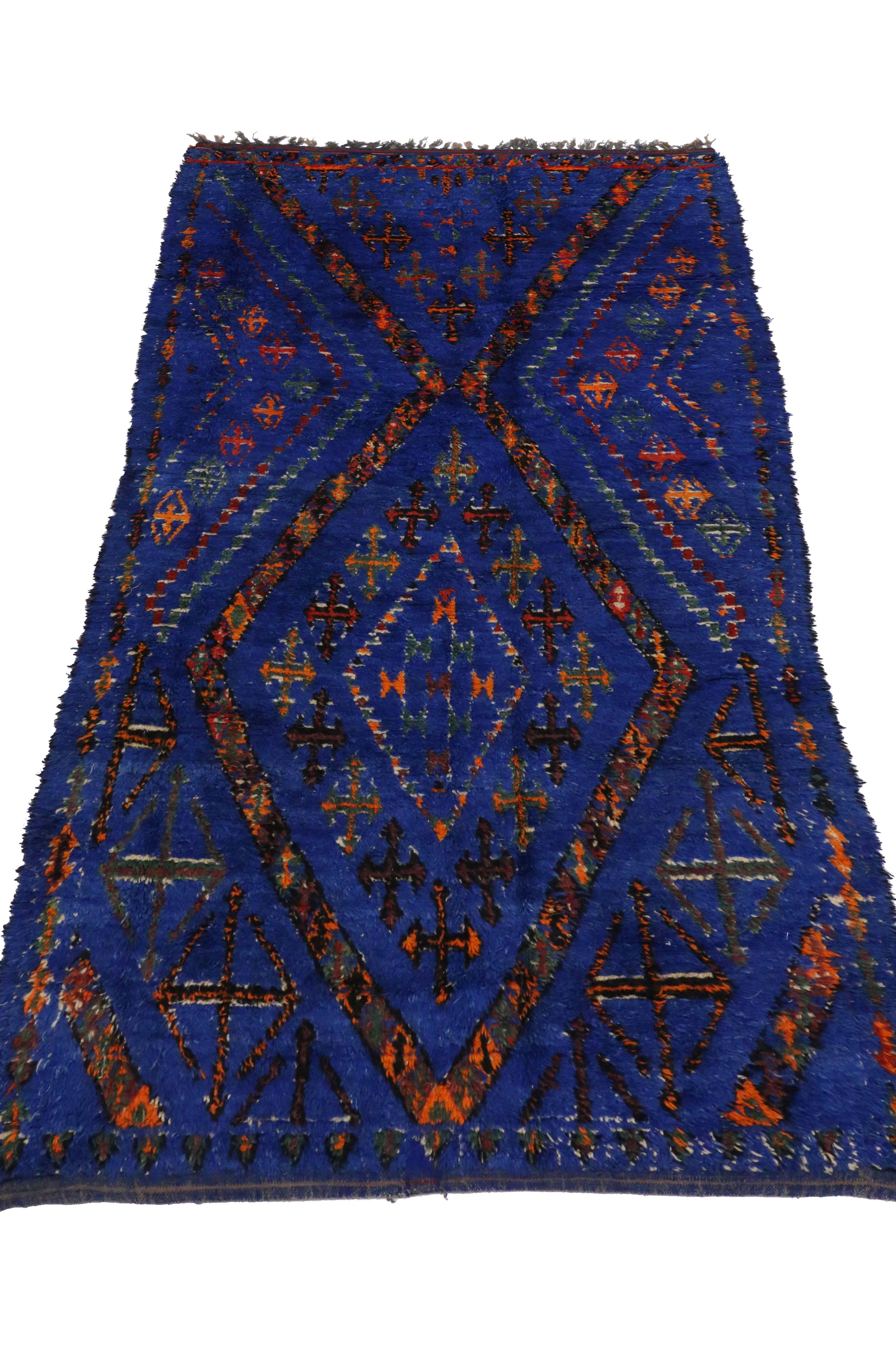 20th Century Vintage Berber Moroccan Rug with Tribal Style, Blue Indigo Beni Mguild Carpet