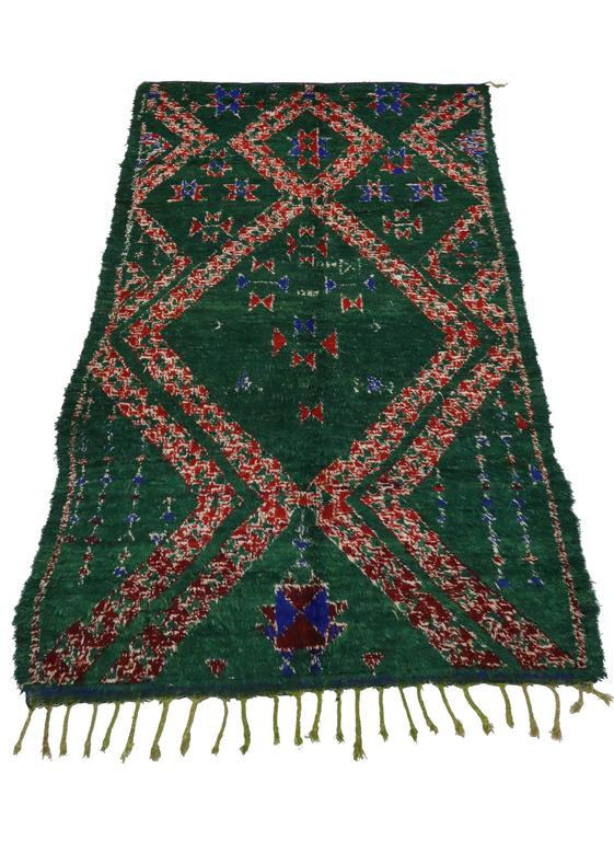 Vintage Berber Moroccan Rug with Tribal Style, Dark Green ...