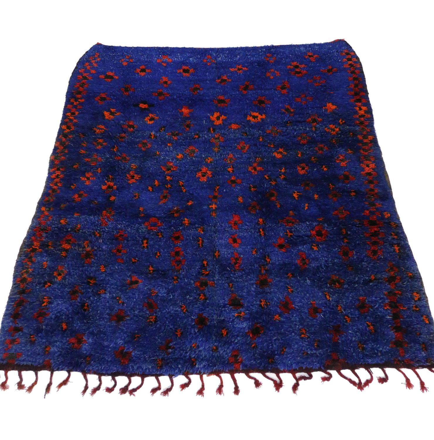 MidCentury Modern Berber Moroccan Rug in Cobalt Blue For Sale at 1stdibs