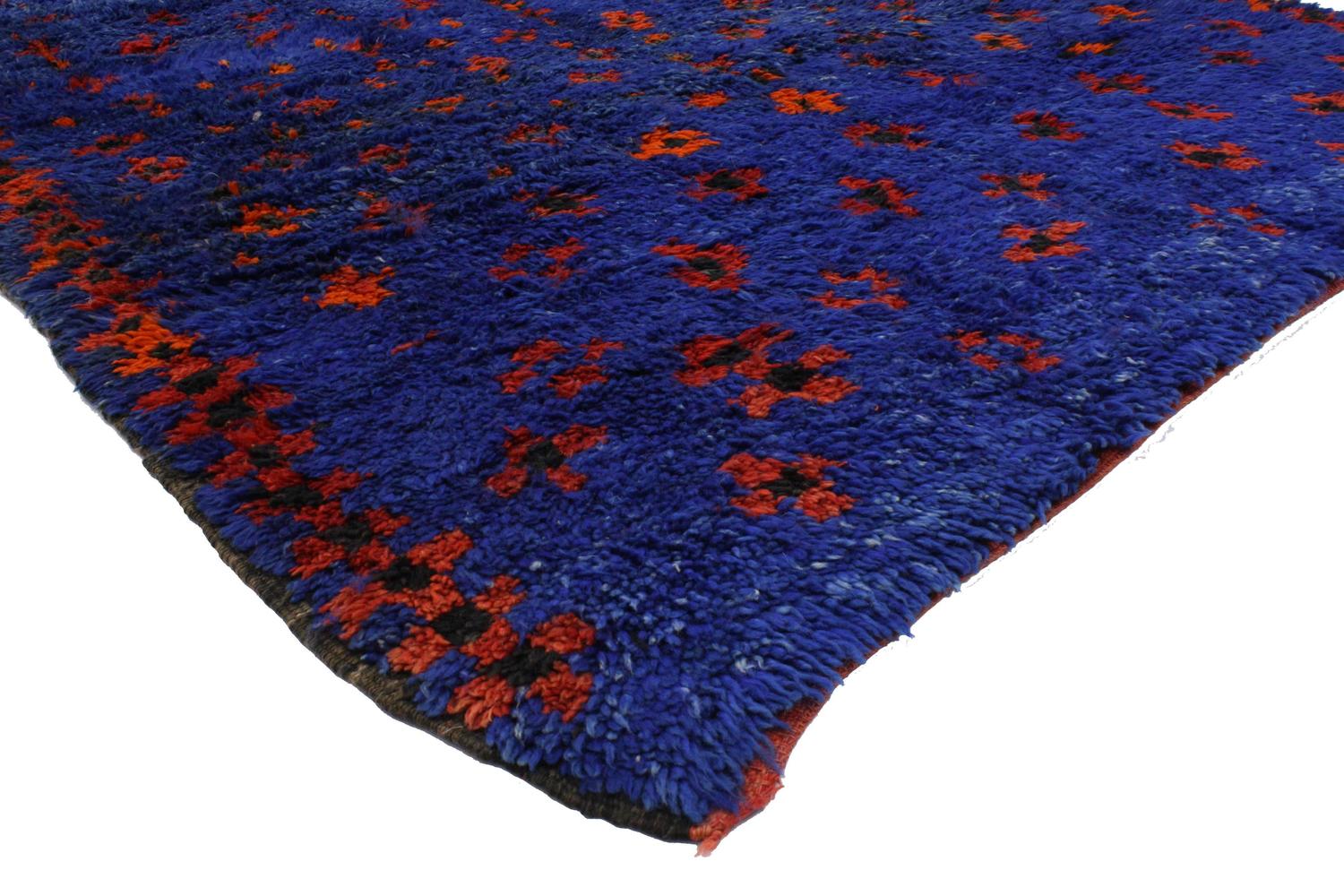 MidCentury Modern Berber Moroccan Rug in Cobalt Blue For Sale at 1stdibs