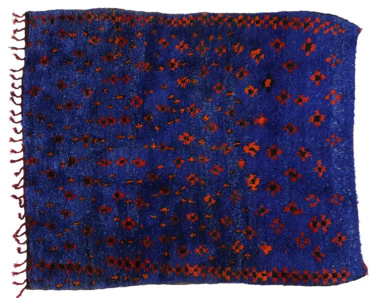 MidCentury Modern Berber Moroccan Rug in Cobalt Blue at 1stdibs