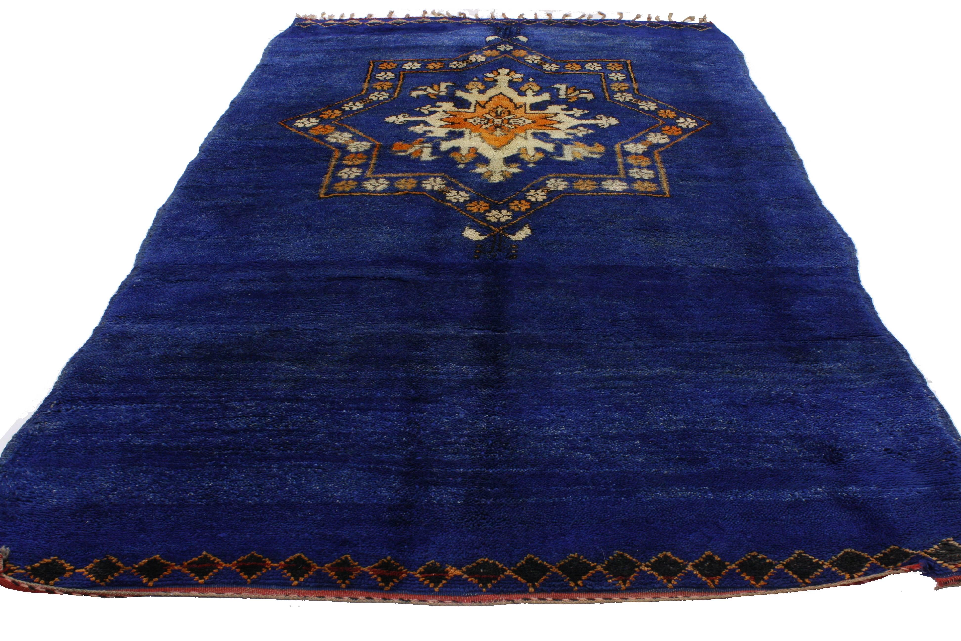 20th Century Vintage Berber Moroccan Rug in Cobalt Blue with Modern Tribal Design