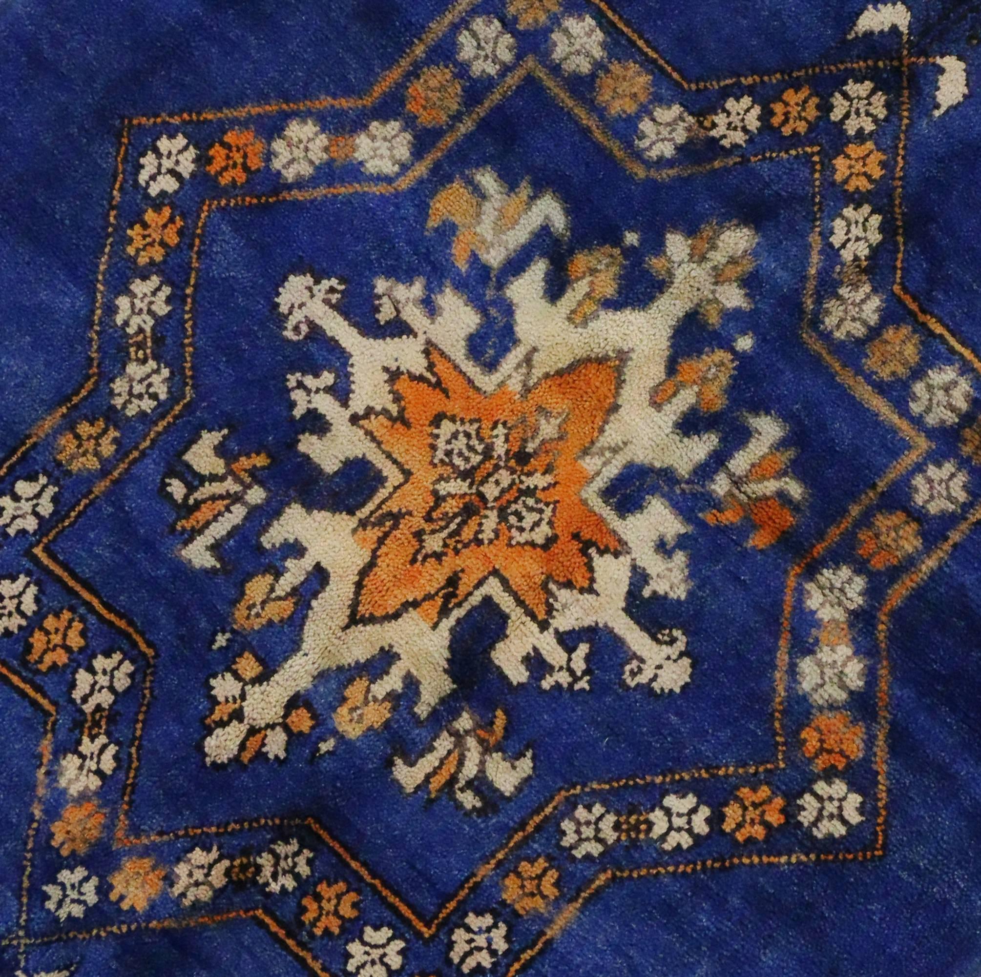 Bohemian Vintage Berber Moroccan Rug in Cobalt Blue with Modern Tribal Design