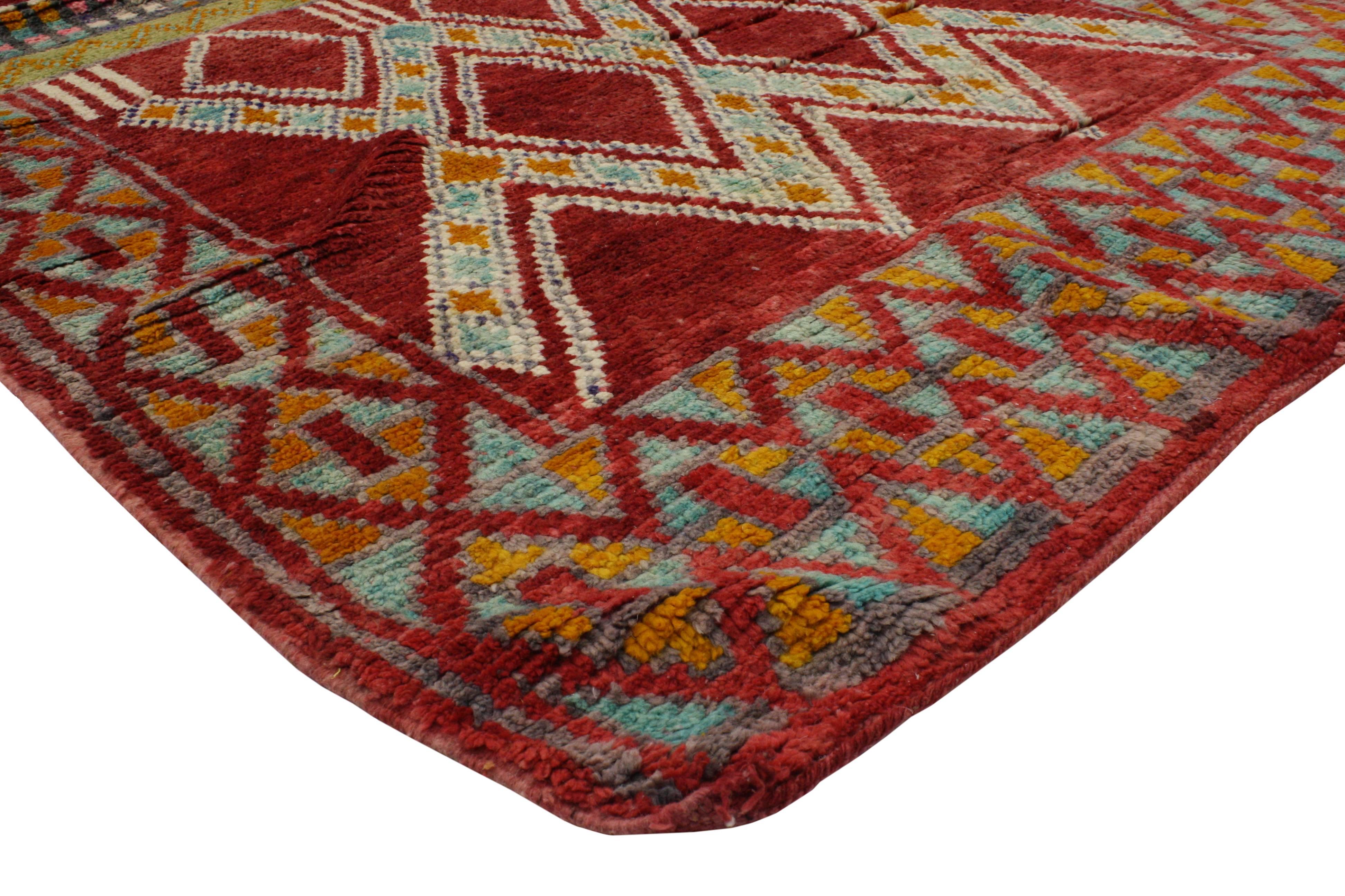 Wool Mid-Century Modern Berber Moroccan Rug with Modern Tribal Style