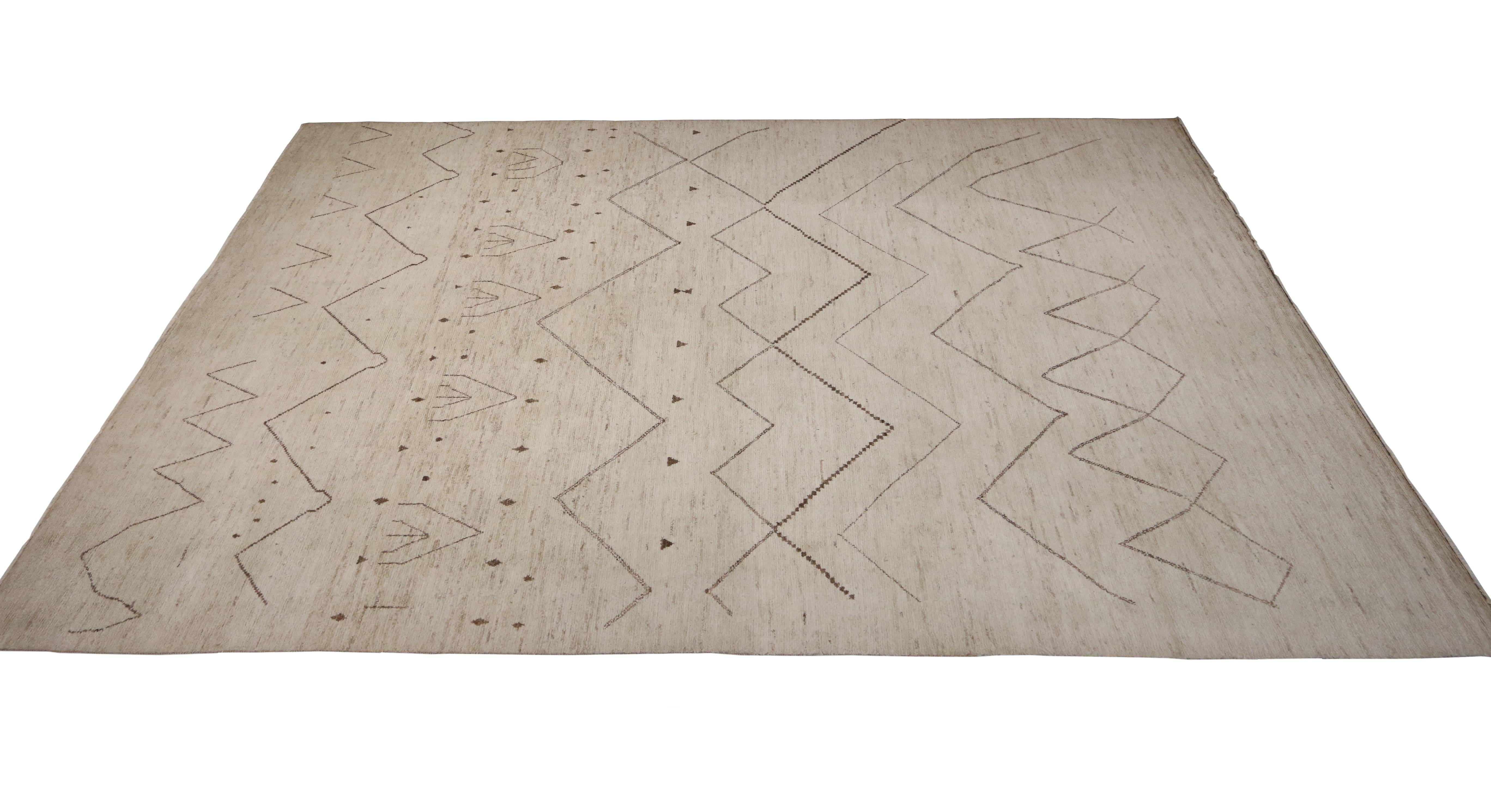 Hand-Knotted Contemporary Moroccan Style Oversize Rug with Tribal Design