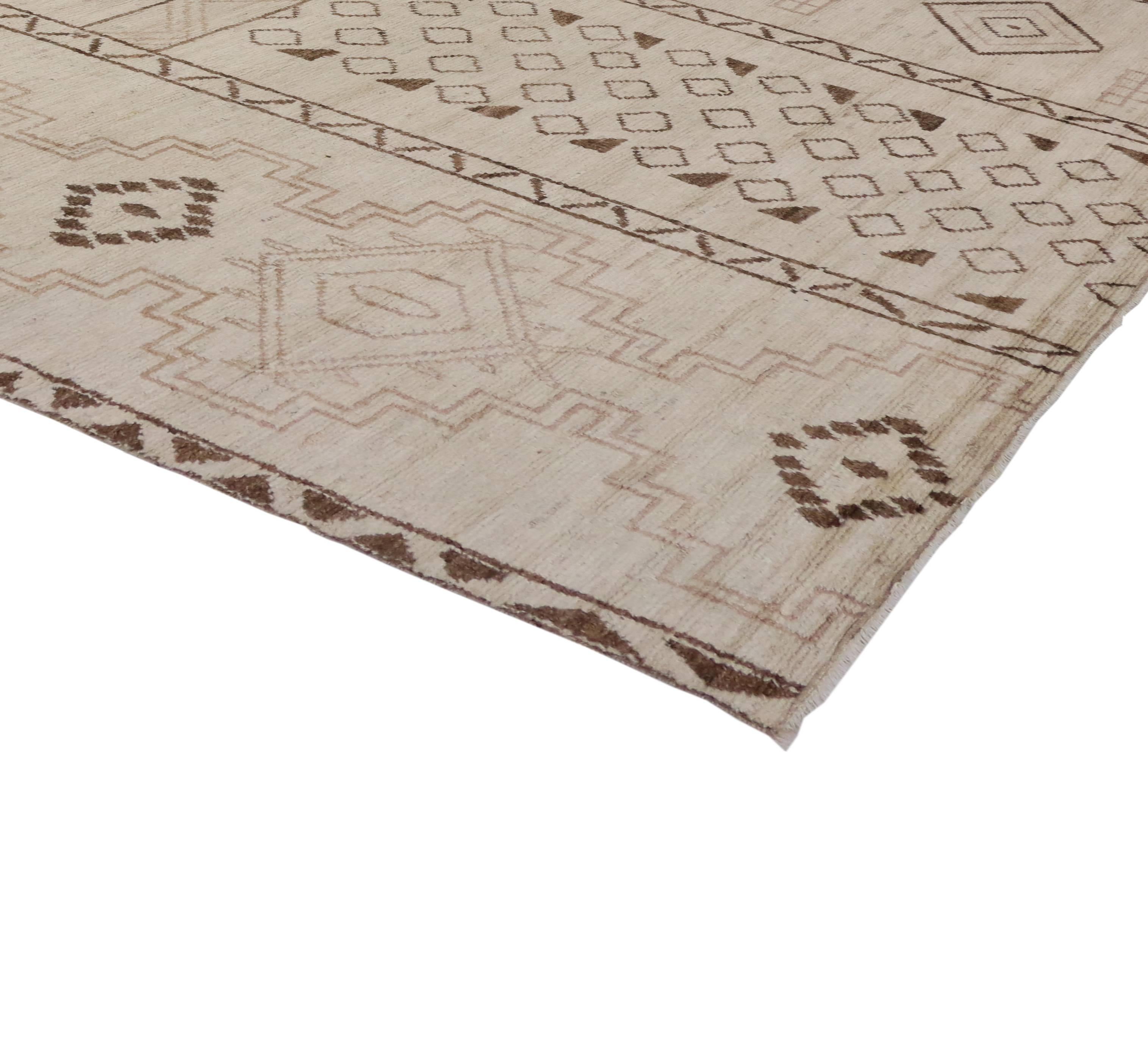 Hand-Knotted Contemporary Moroccan Area Rug with Tribal Design