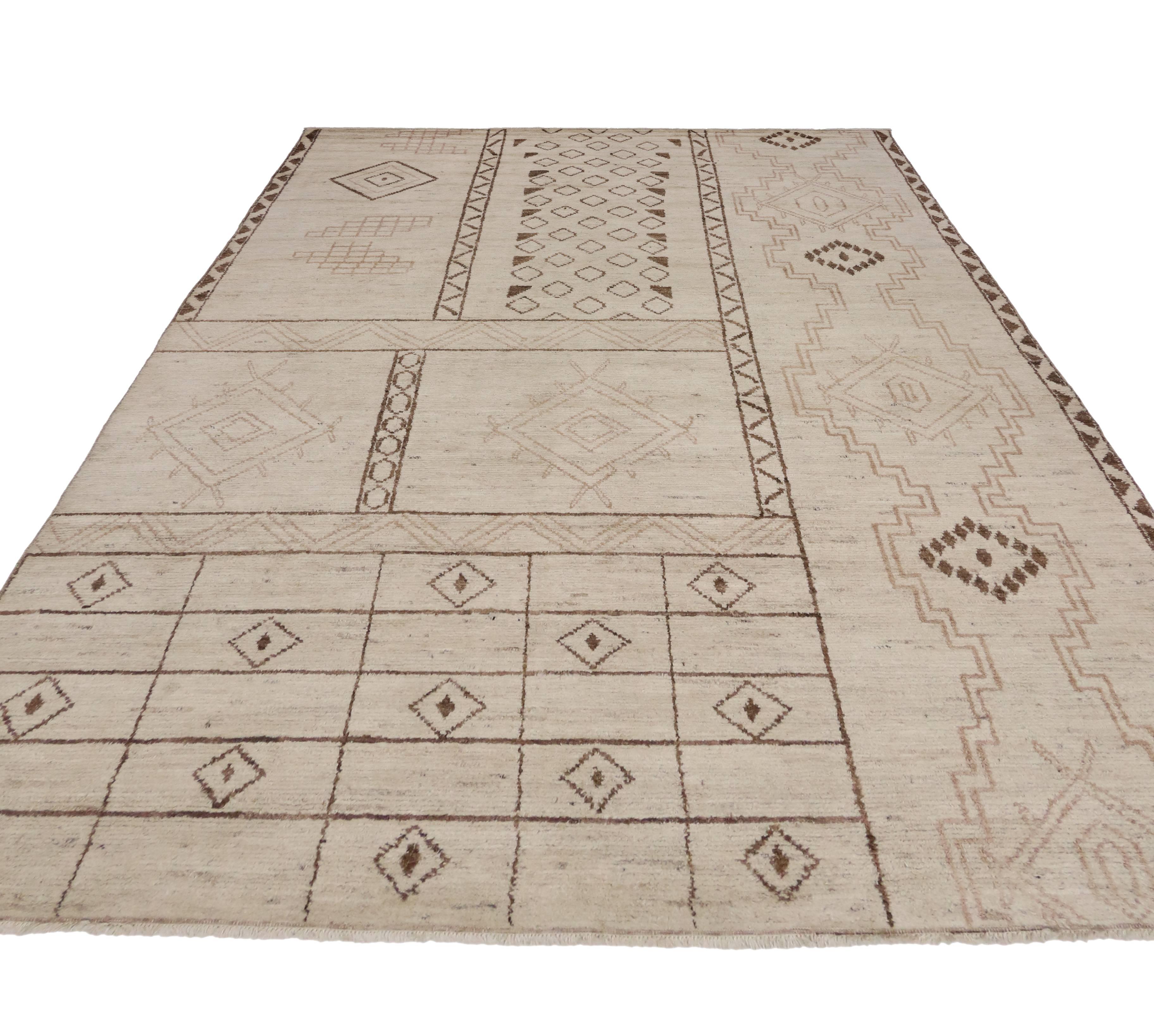 Pakistani Contemporary Moroccan Area Rug with Tribal Design