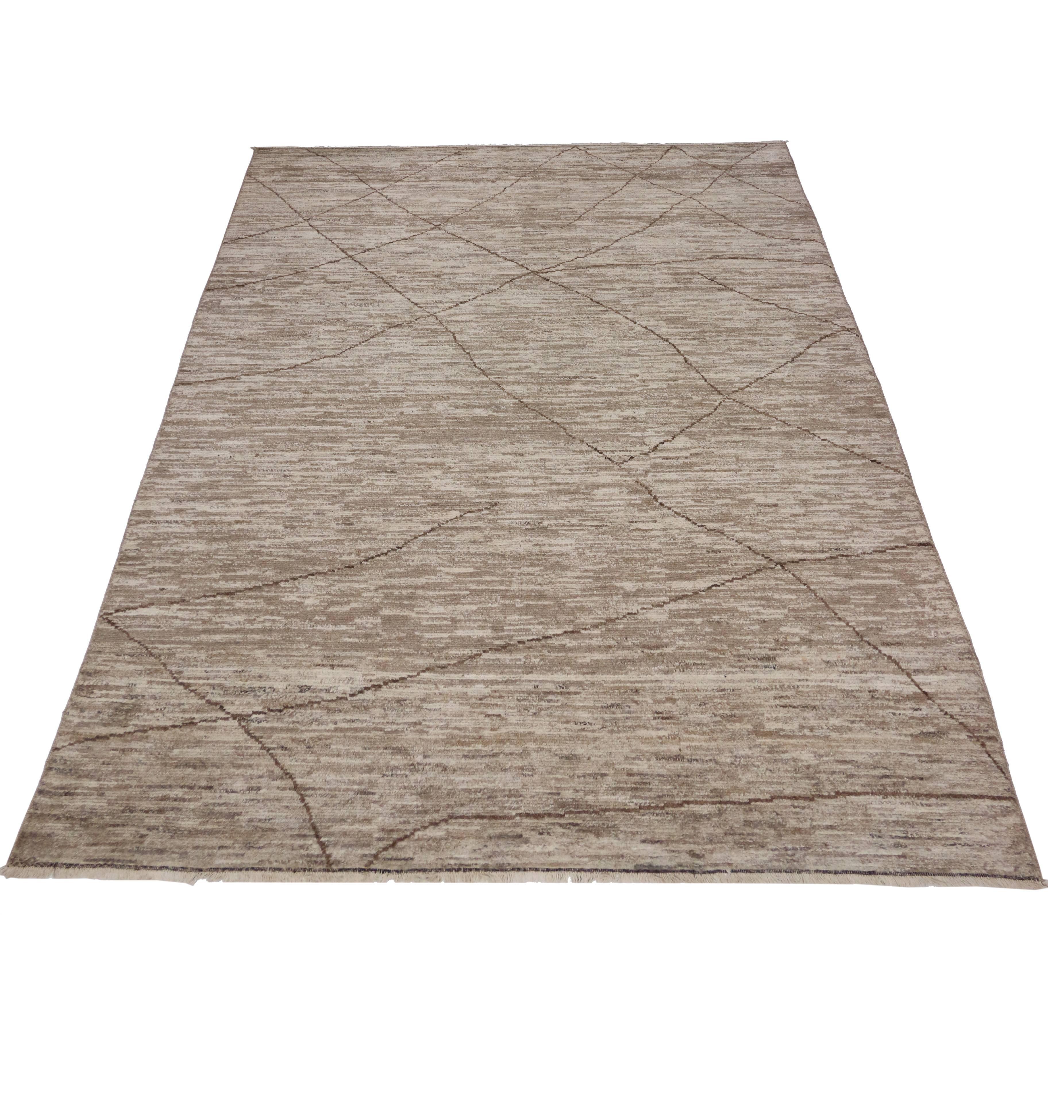 Tribal New Contemporary Moroccan Area Rug with Modern Design, Warm Neutral Earth Tones