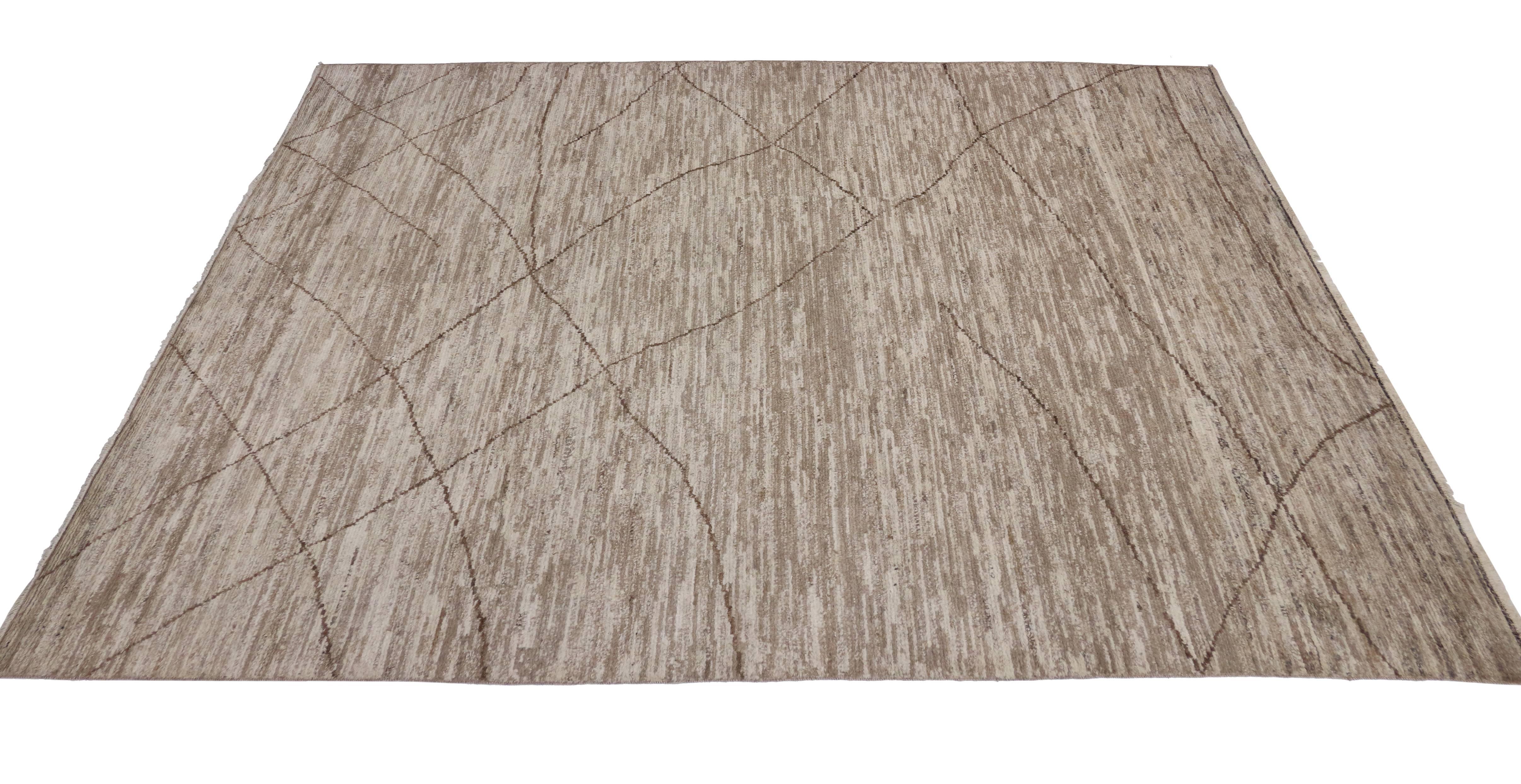 Pakistani New Contemporary Moroccan Area Rug with Modern Design, Warm Neutral Earth Tones