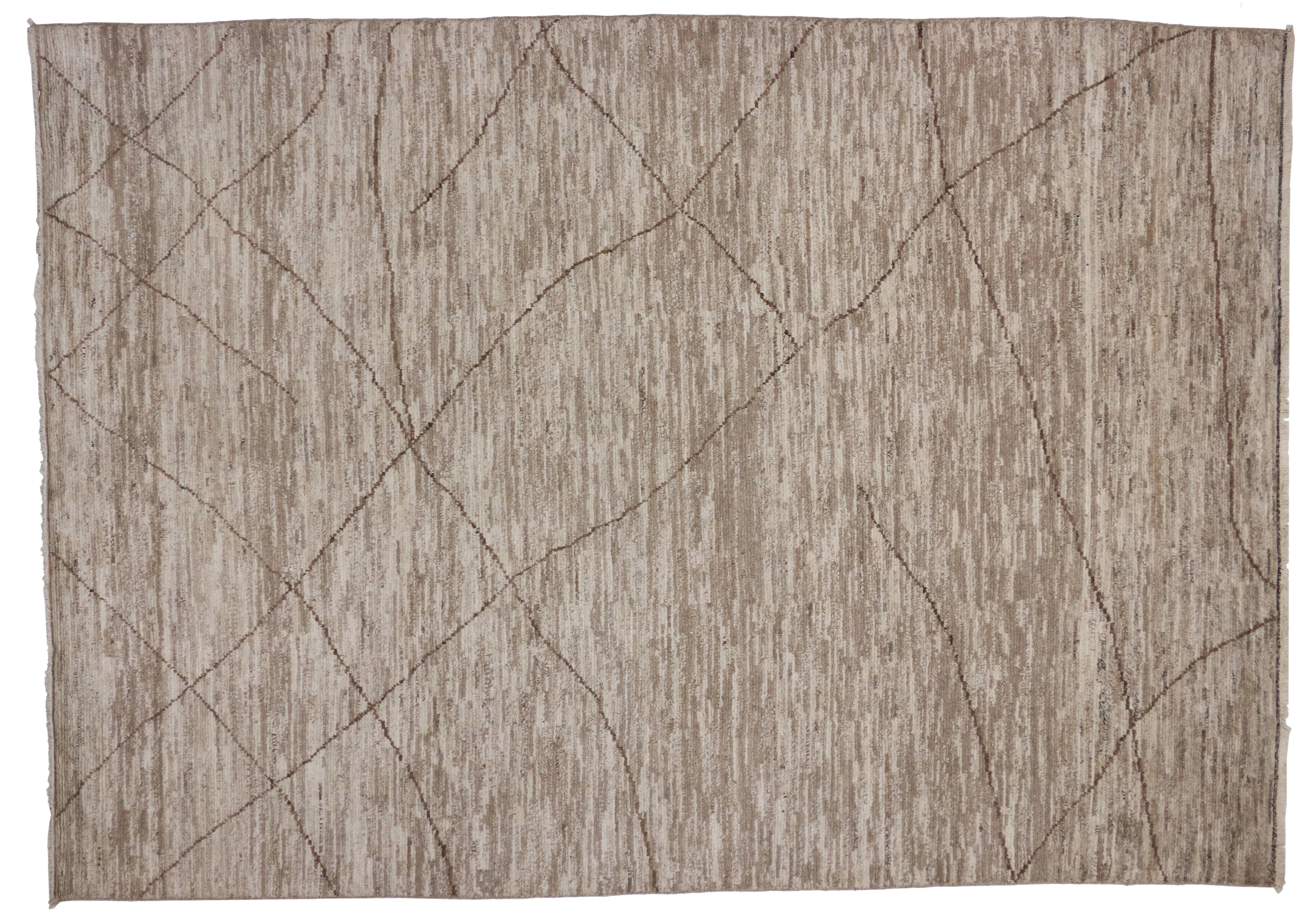 Hand-Knotted New Contemporary Moroccan Area Rug with Modern Design, Warm Neutral Earth Tones