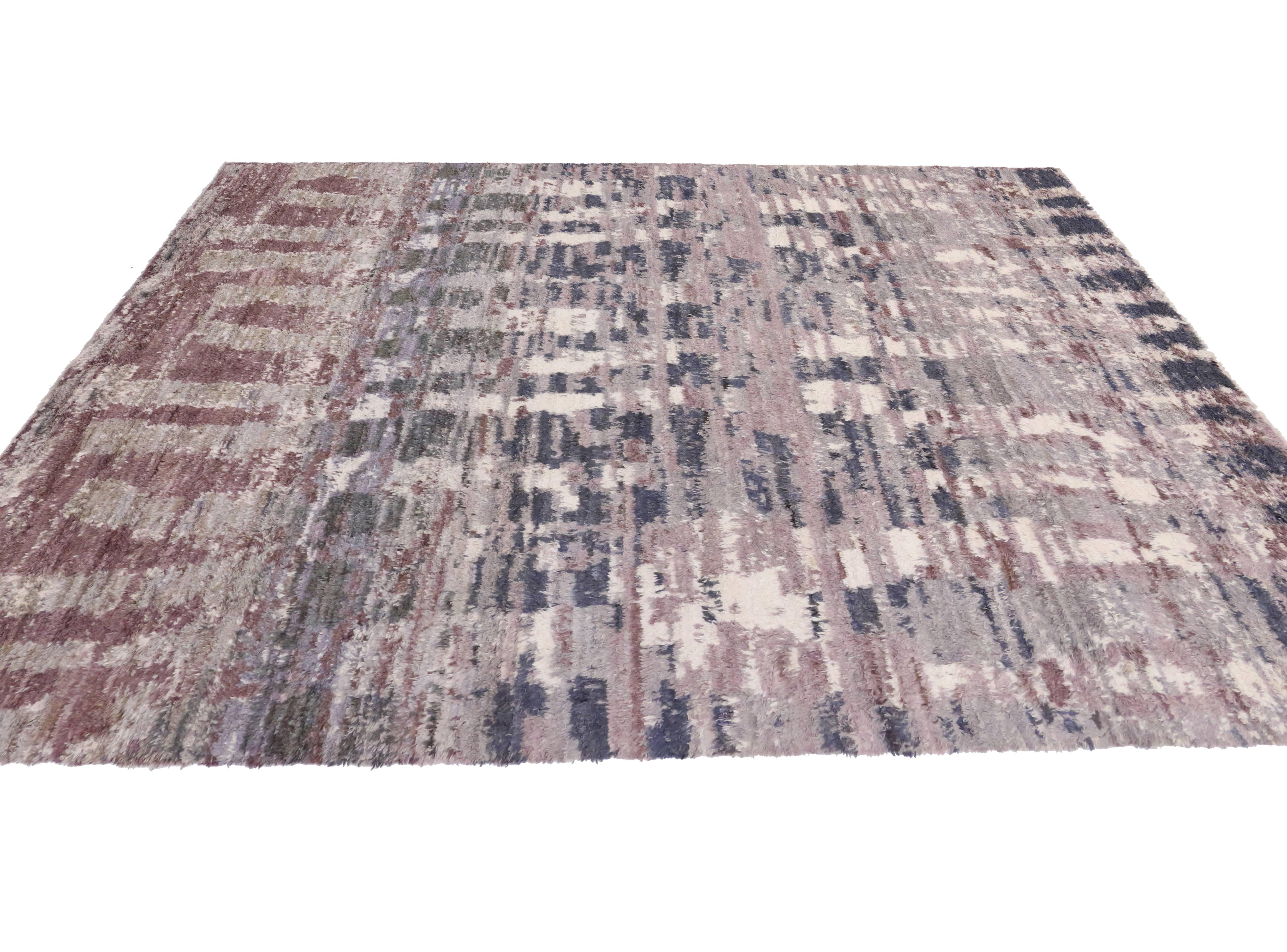 Hand-Knotted Contemporary Moroccan Style Area Rug with Postmodern Memphis Style