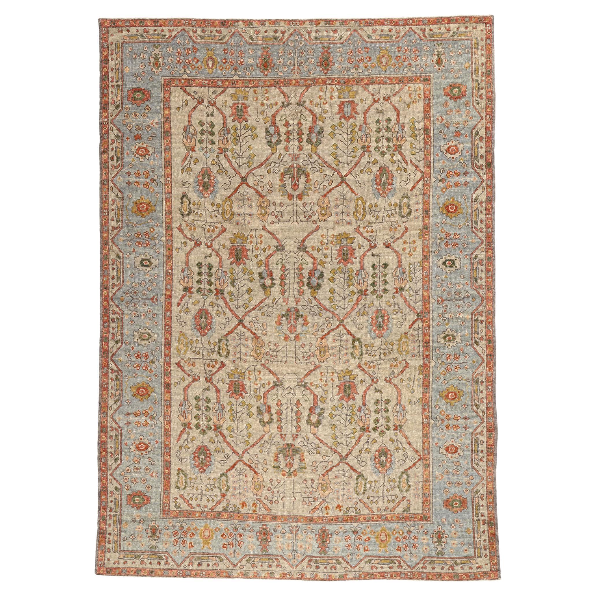 New Contemporary Colorful Turkish Oushak Rug with Traditional Style