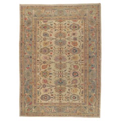 Organic Modern Tan and Blue Persian Sultanabad Rug