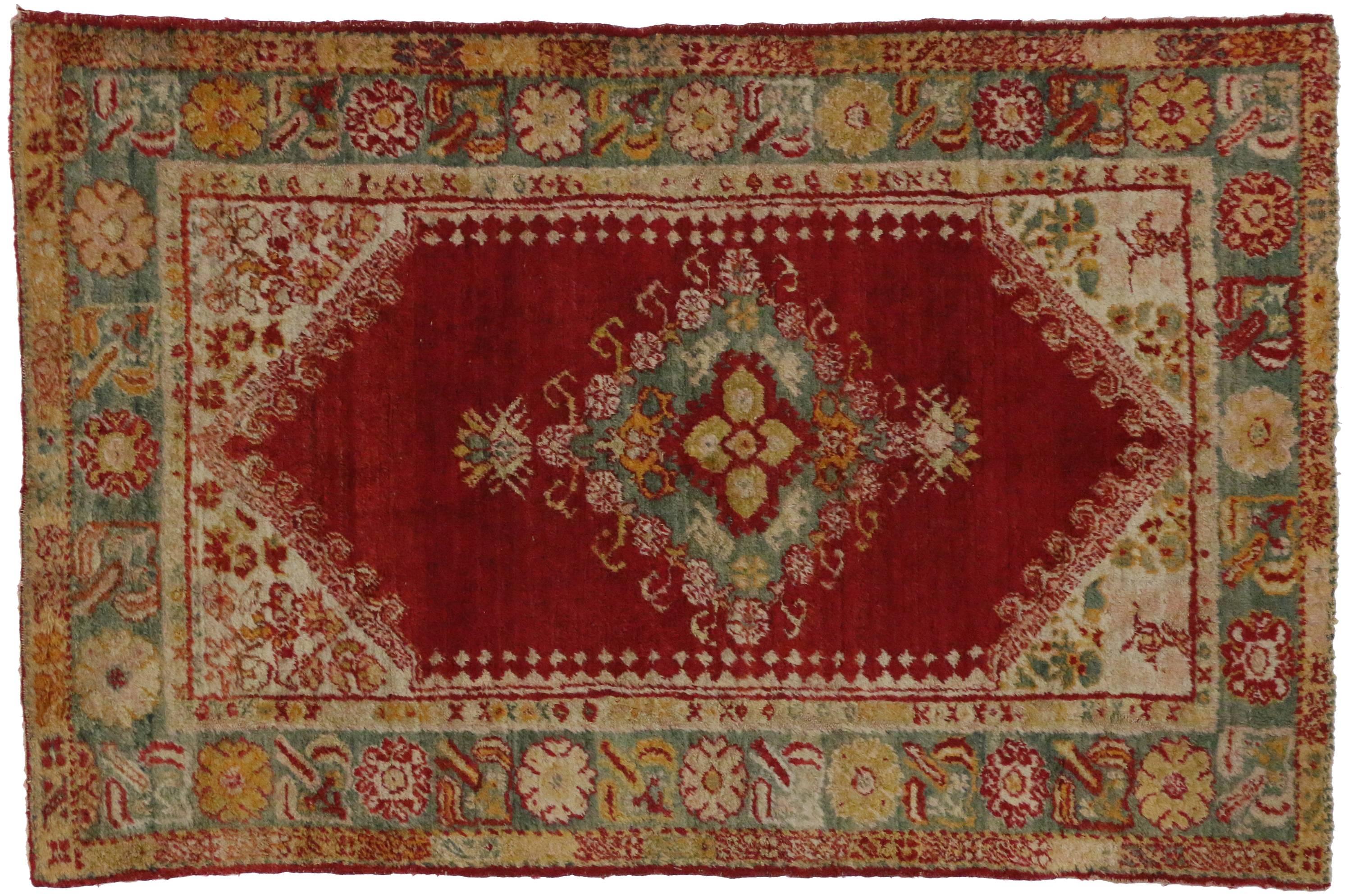 Hand-Knotted Late 19th Century Antique Turkish Angora Oushak Rug For Sale