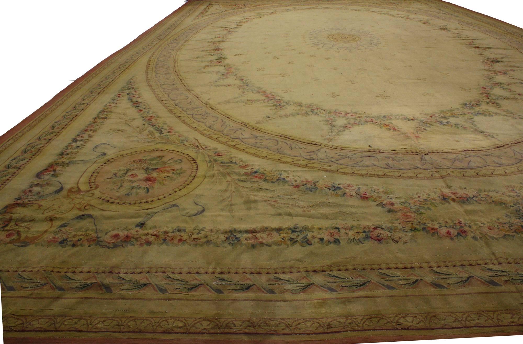 Late 19th Century Antique French Aubusson Rug with Louis XV Rococo