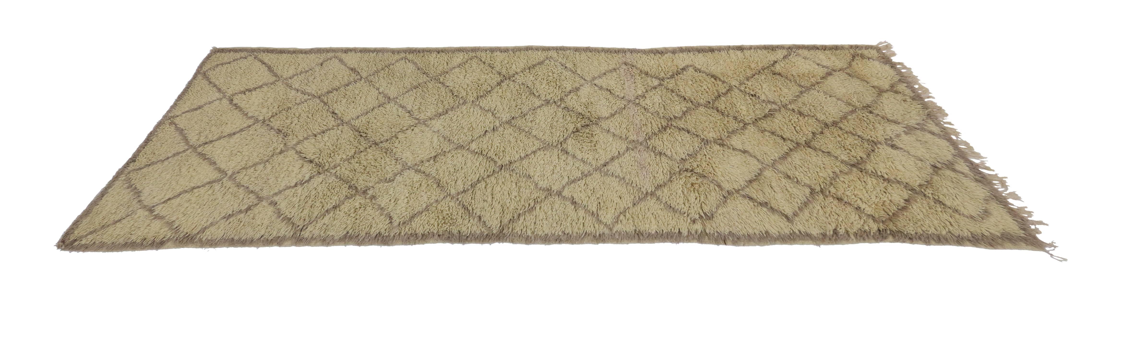 Hand-Knotted Mid-Century Modern Berber Moroccan Carpet Runner with Minimalist Design